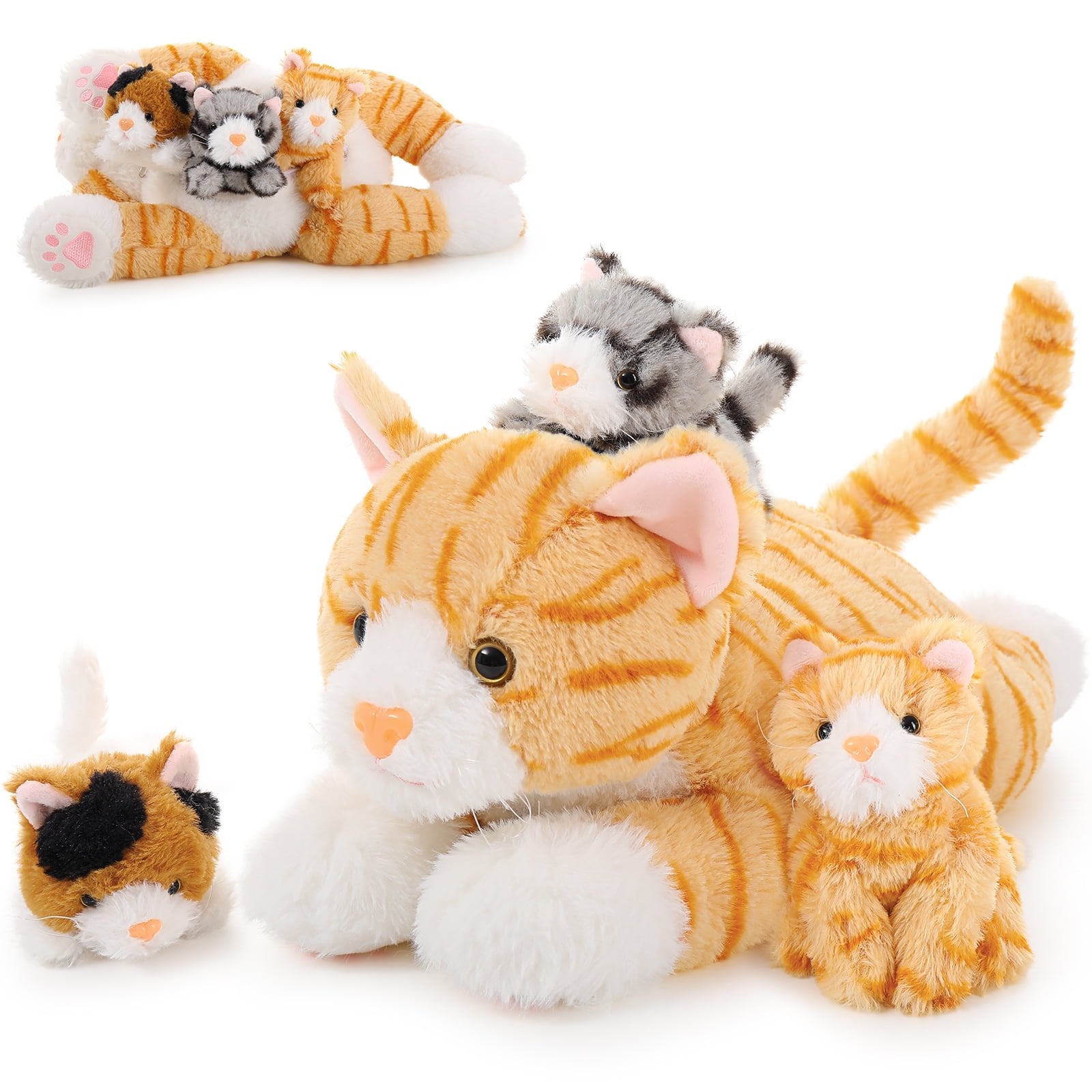 4 Piece Cat Stuffed Animal Plush Cat with 3 Baby