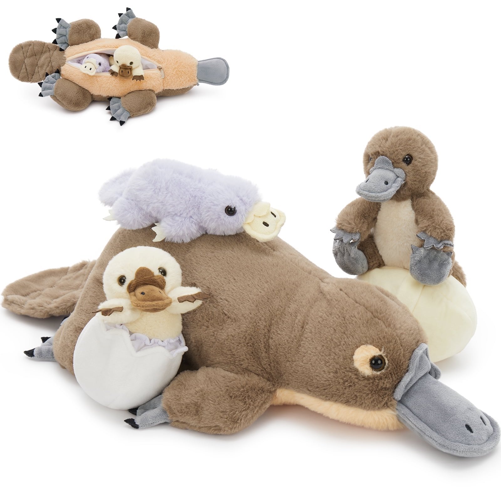 6Pcs Platypus Stuffed Animal Set 21.7" Platypus Plush with 3 Babies, 2 Eggshell