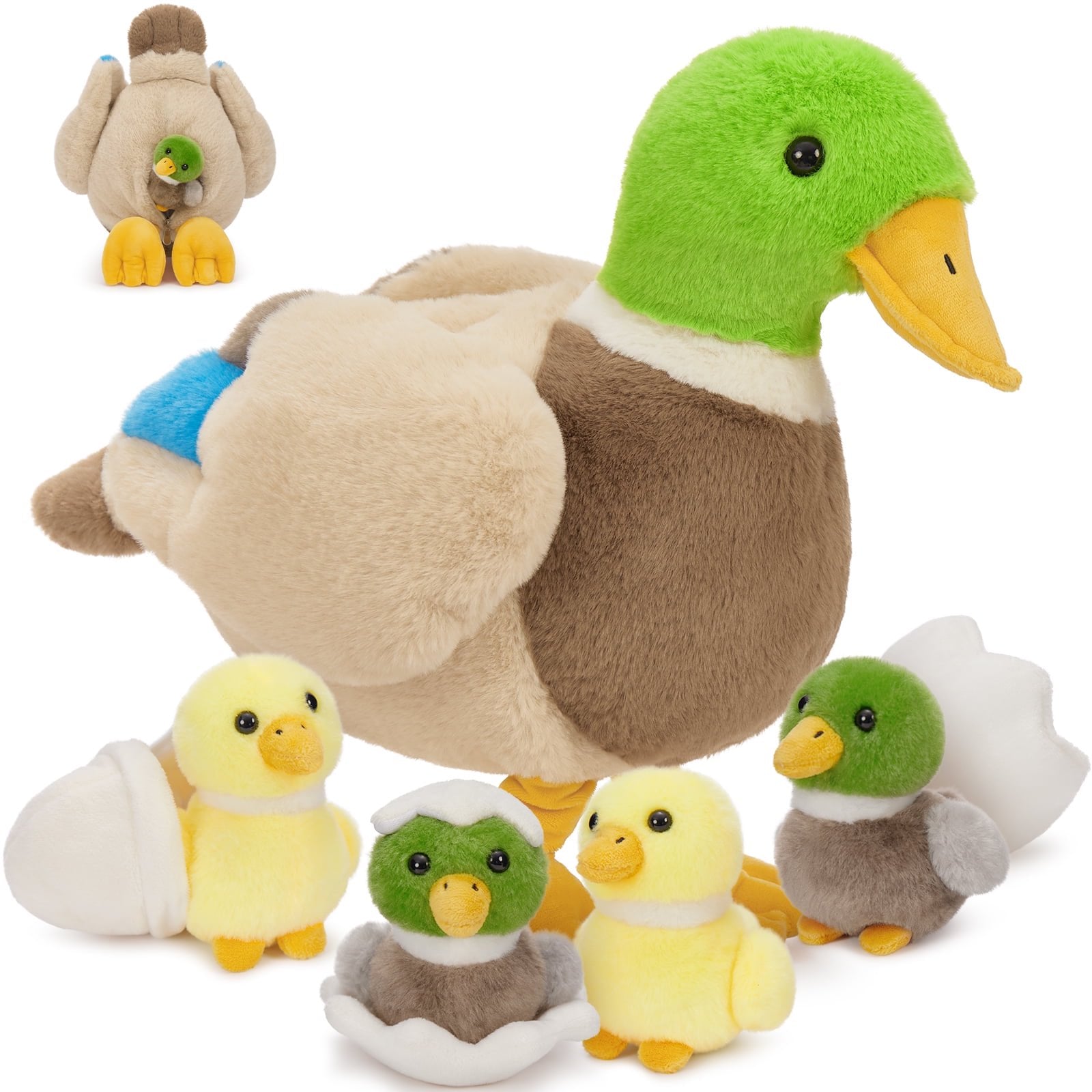 7 Piece Wild Duck Stuffed Animal with 4 Baby Duck Plush Toys