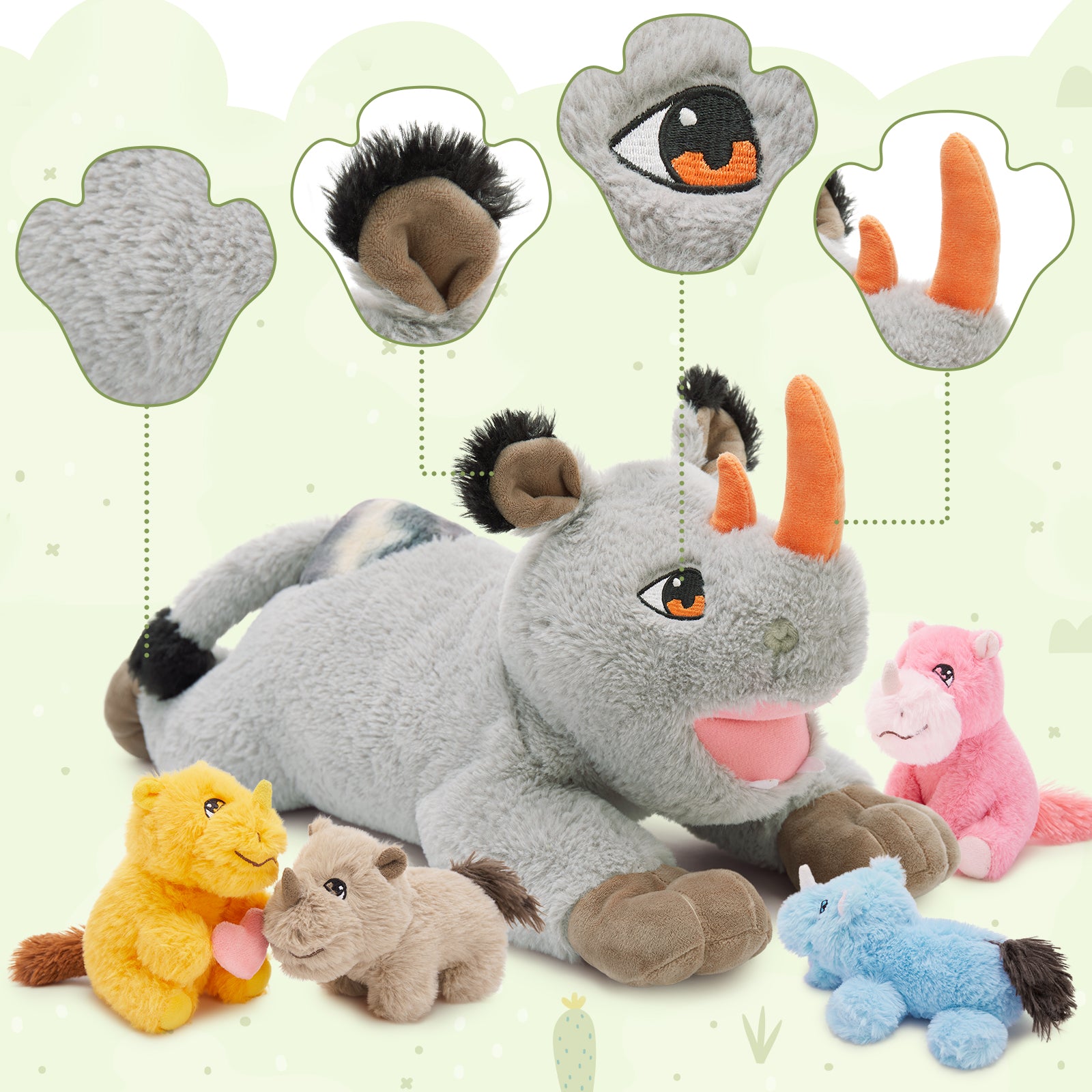 Rhino Stuffed Animals, Grey, 19.68 Inches