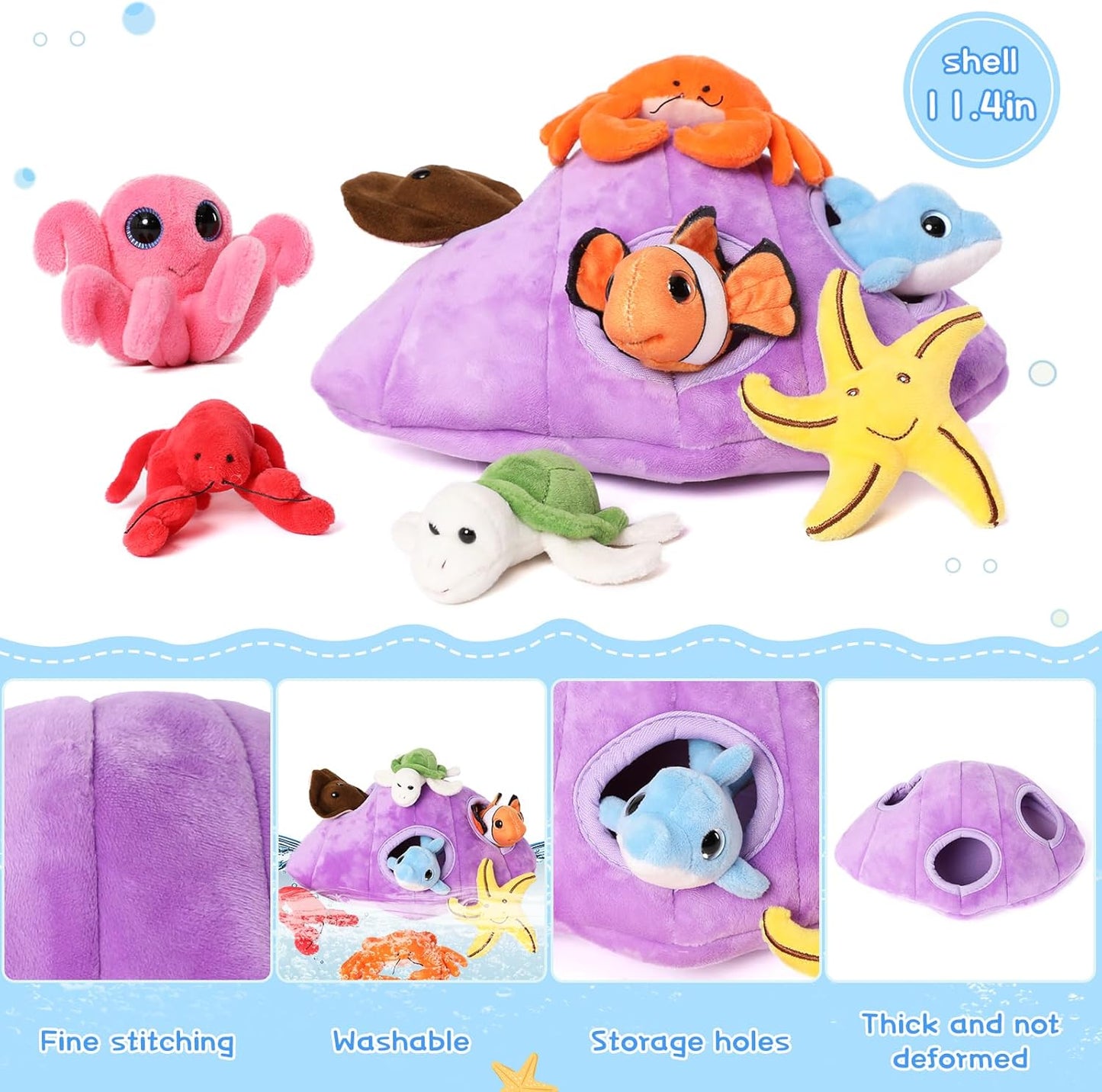 8 Piece Sea Animal Stuffed Toy Set, 11.4 Inches