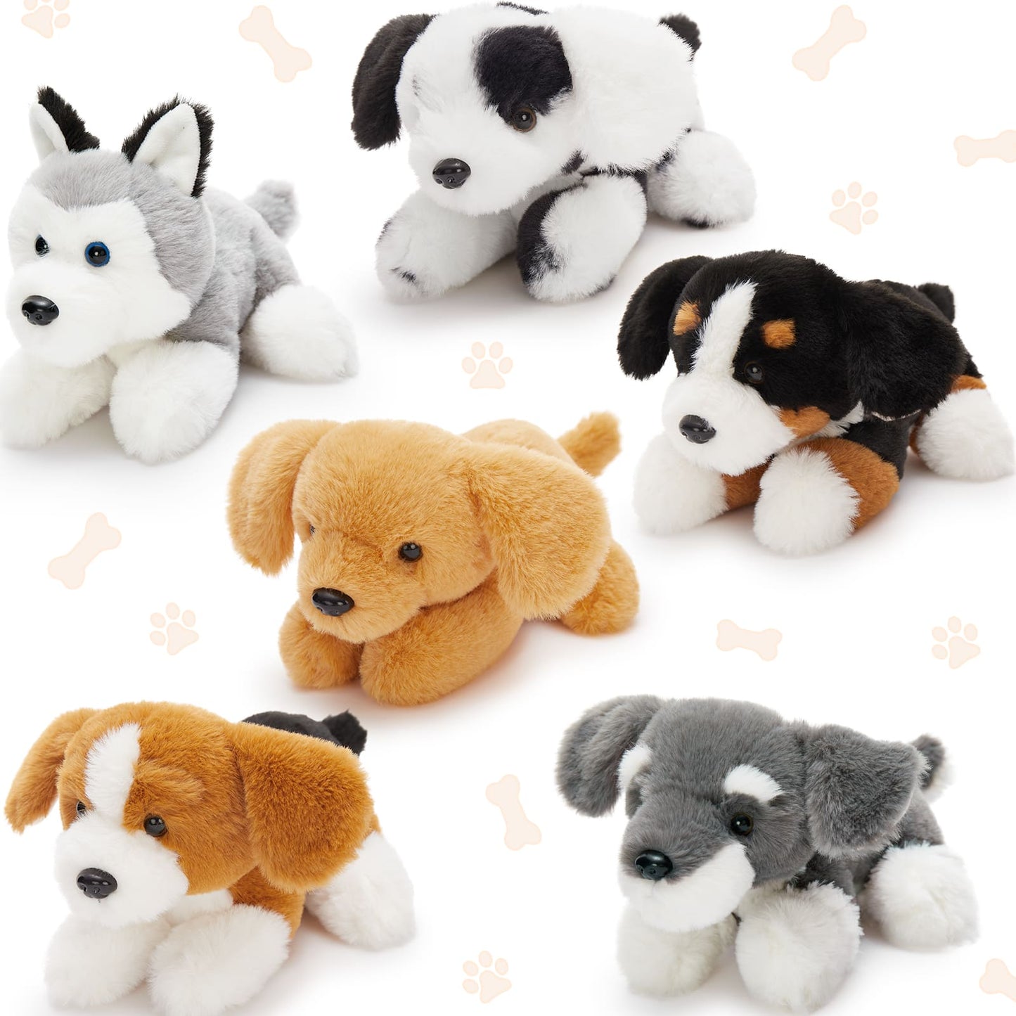 6 Pcs Dog Stuffed Animals Puppy Plush Toys, 10 Inches - Schnauzer/Husky/Bernese/Golden Retriever/Beagle/Dalmatian - MorisMos Stuffed Animals Bulk - Free Shipping