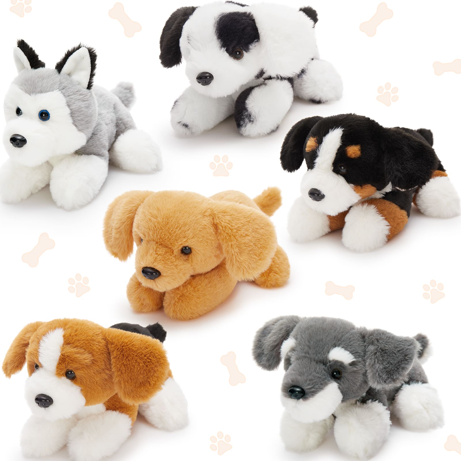 6 Pcs Dog Stuffed Animals Puppy Plush Toys, 10 Inches