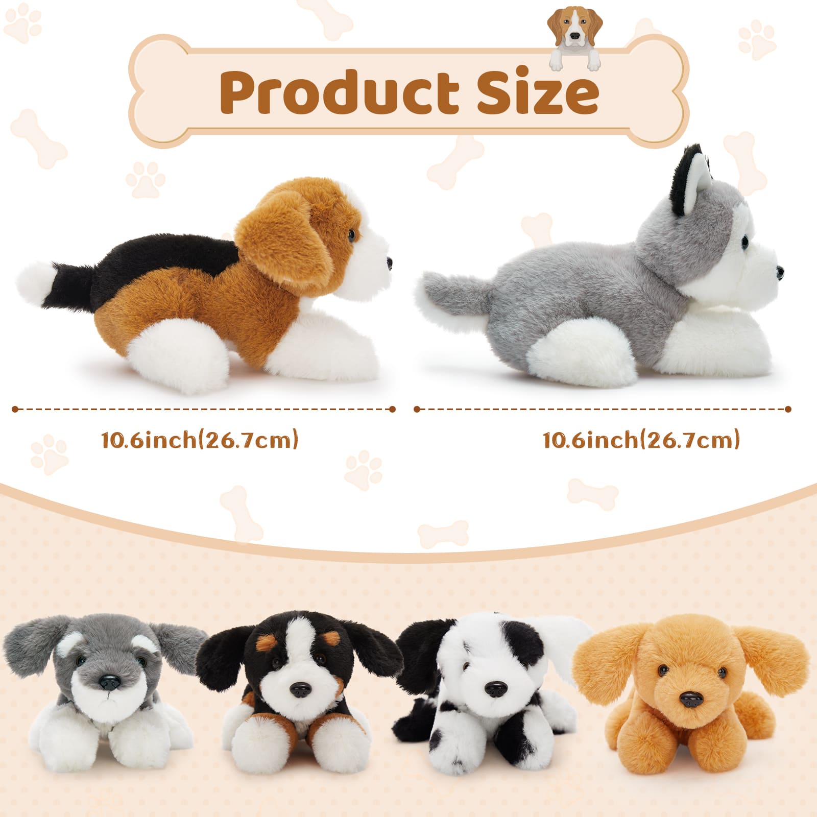 6 Pcs Dog Stuffed Animals Puppy Plush Toys, 10 Inches