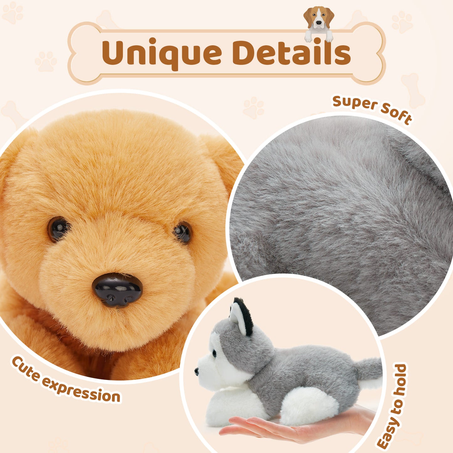 6 Pcs Dog Stuffed Animals Puppy Plush Toys, 10 Inches