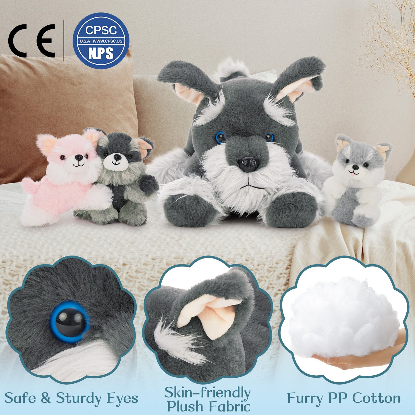 Schnauzer Stuffed Animals Dog Plush Toys, Dark Grey, 19.68 Inches