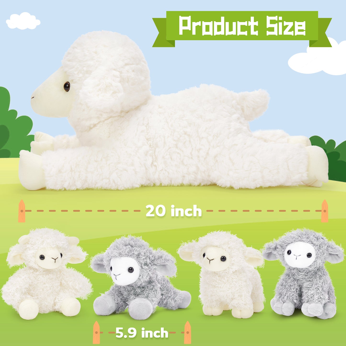 Sheep Stuffed Animals Farm Plush Toys, Beige, 20 Inches - MorisMos Stuffed Animals - Free Shipping