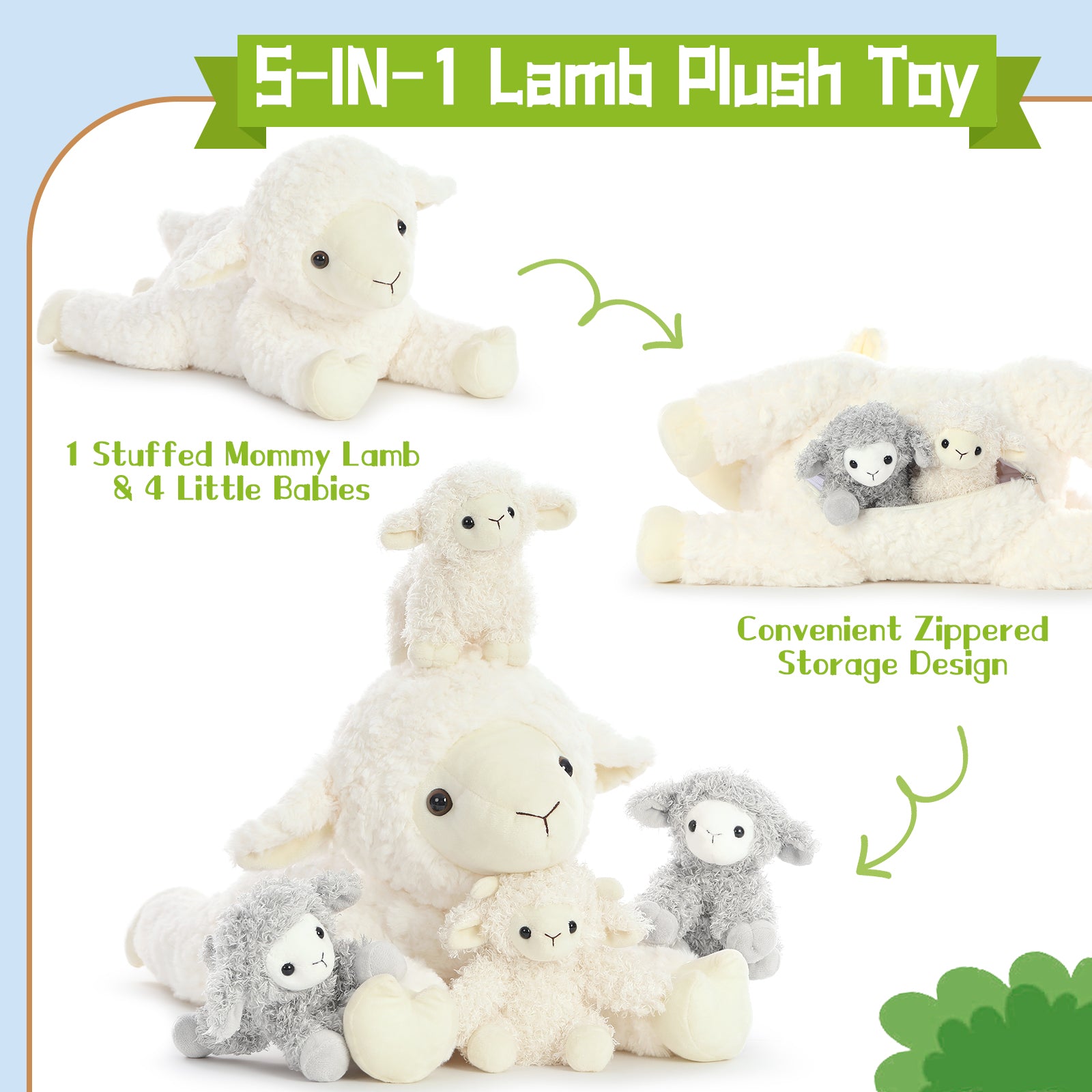 Sheep Stuffed Animals Farm Plush Toys, Beige, 20 Inches