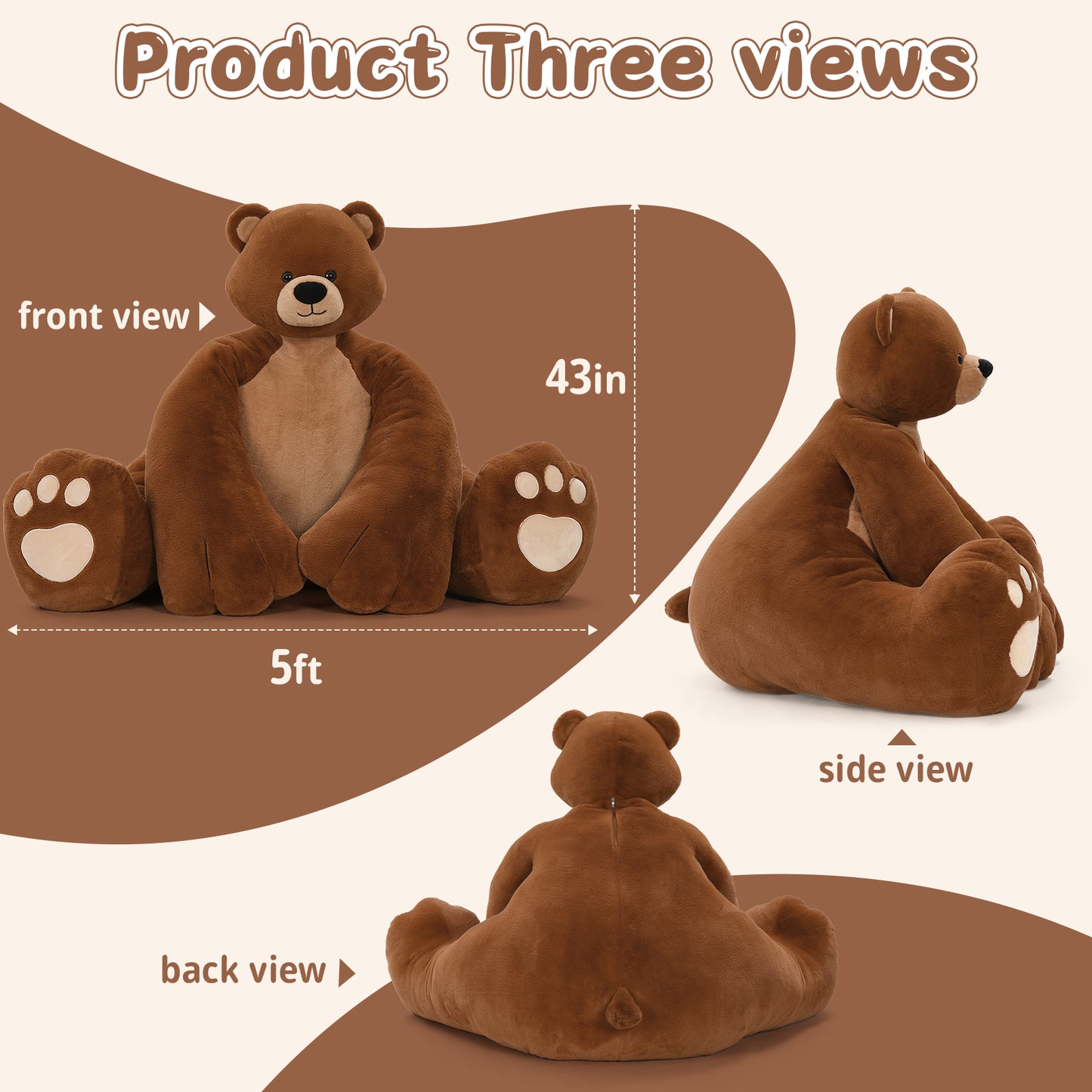 Sitting Big Teddy Bear Plush Toy, Dark Brown, 43 Inches