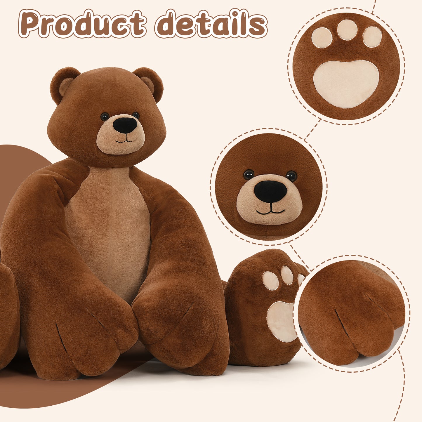 Giant Dark Brown Teddy Bear Plush Toys - Adorable Stuffed Animal for Girls & Boys - Big Plushie Small Head 47 inches - Soft Cuddly Plush Dark Brown Bear - Valentine's Day Gift for Girlfriend & Boyfriend - Christmas/Birthday/Baby Shower Gift Ideas - MorisMos Stuffed Animals