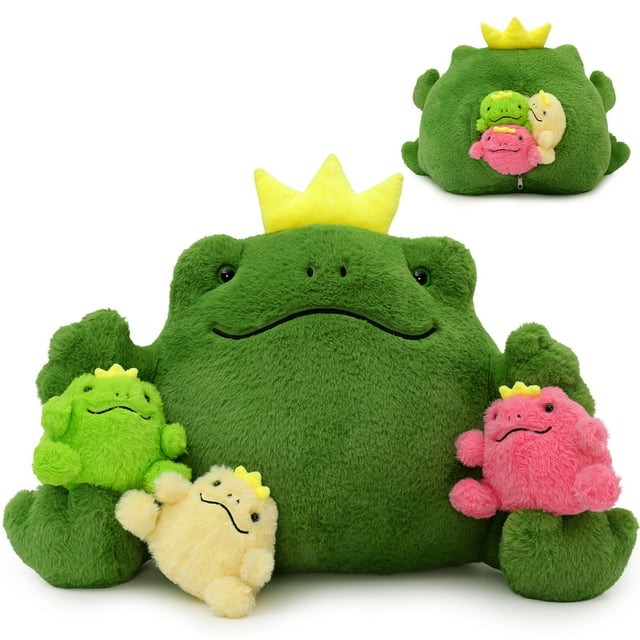 17" Big Frog Stuffed Animal Mommy Stuffed Frog with Babies Plush Toy