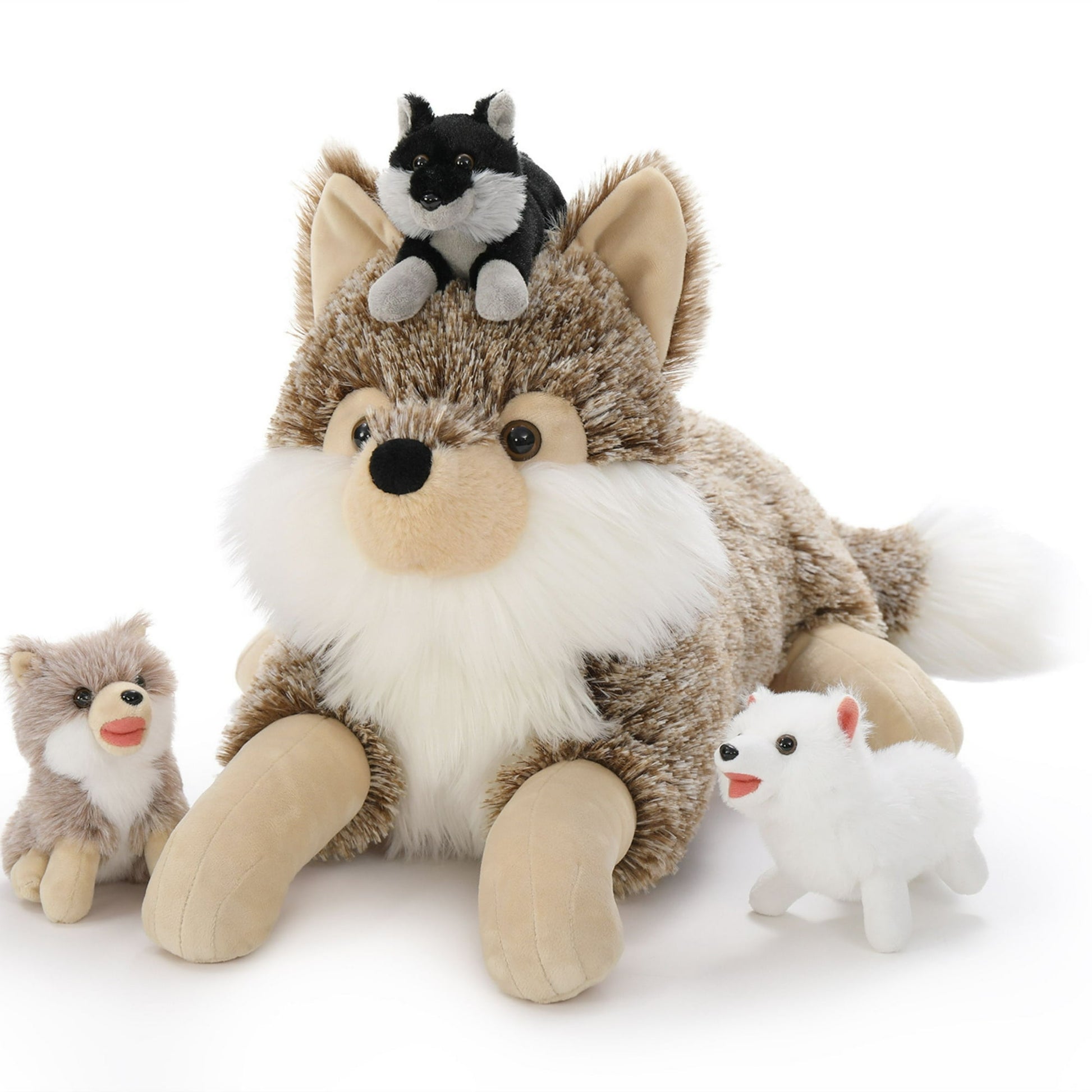 4Pcs Wolf Stuffed Animal 19.6" Giant Wolf Plush with 3 Babies Plush Toy