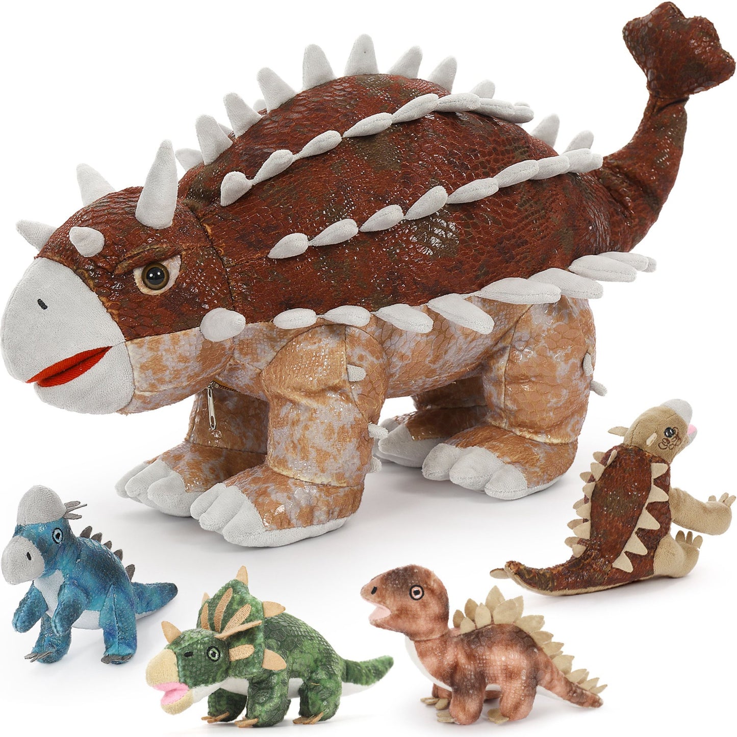 21.6" Realistic Ankylosaurus Stuffed Animals Giant Ankylosaurus Plush with 4 Babies Plush Toy