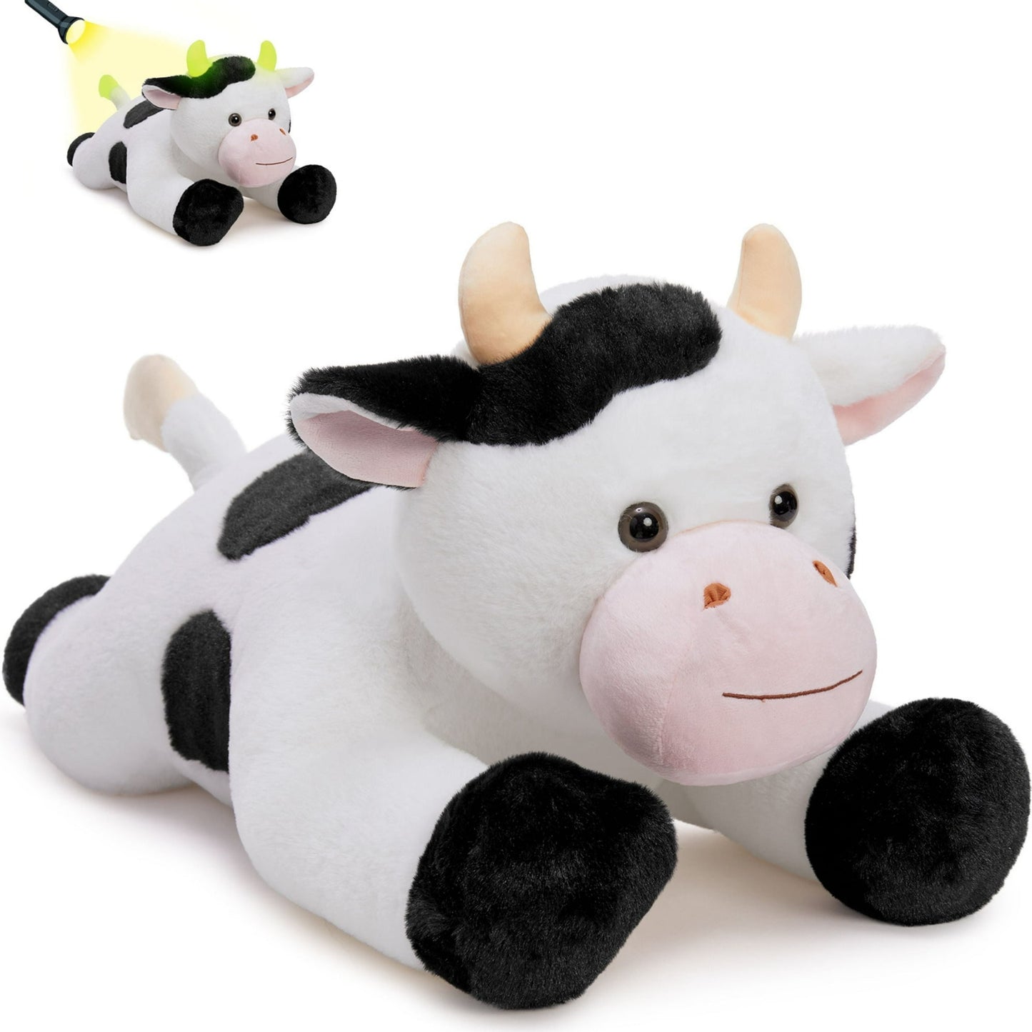 Tezituor 28" Cow Weighted Stuffed Animals 5lb Soft Cow Plush Pillow Glow in The Dark Plush Toy