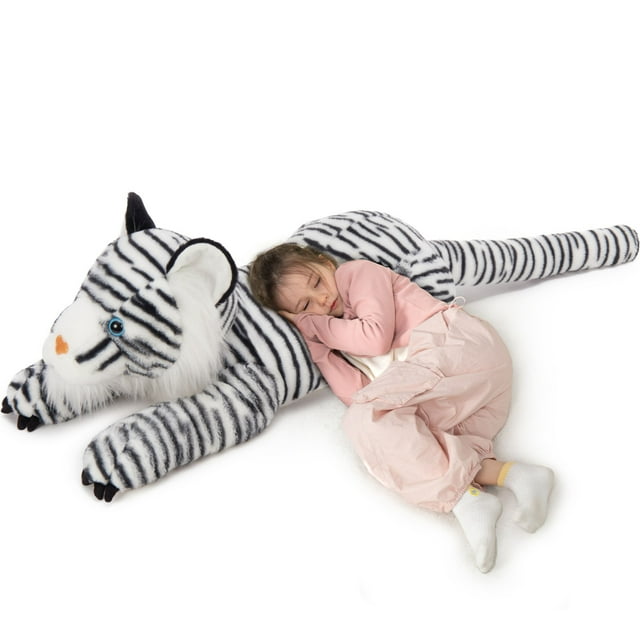 Tezituor 47.2" White Tiger Stuffed Animals Giant Stuffed Tiger Pillow Huggable Size Plush Toy