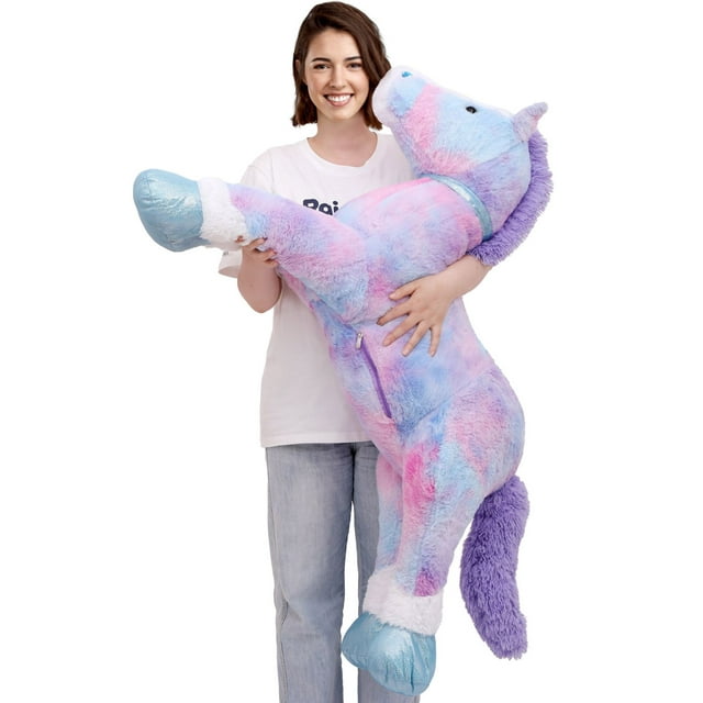 47.5" Giant Horse Stuffed Animals Big Horse Plush Pillow with Tie-Dye Body Plush Toy