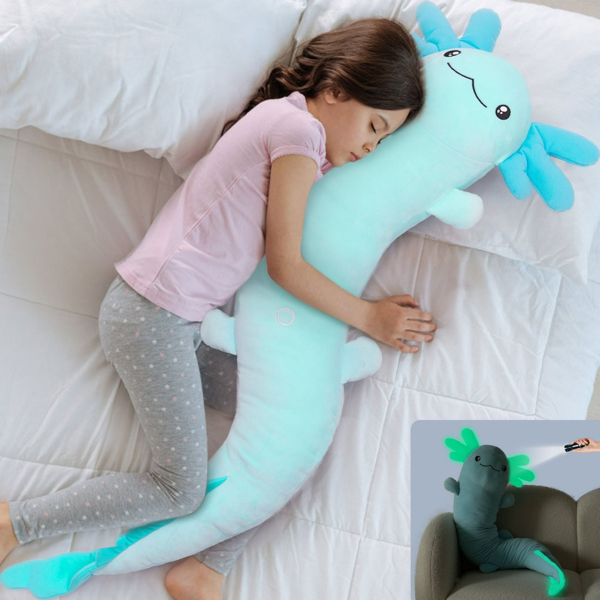 Long Axolotl Body Pillow 47.2'' Hugging Pillow,Stuffed Axolotl Toys Plush