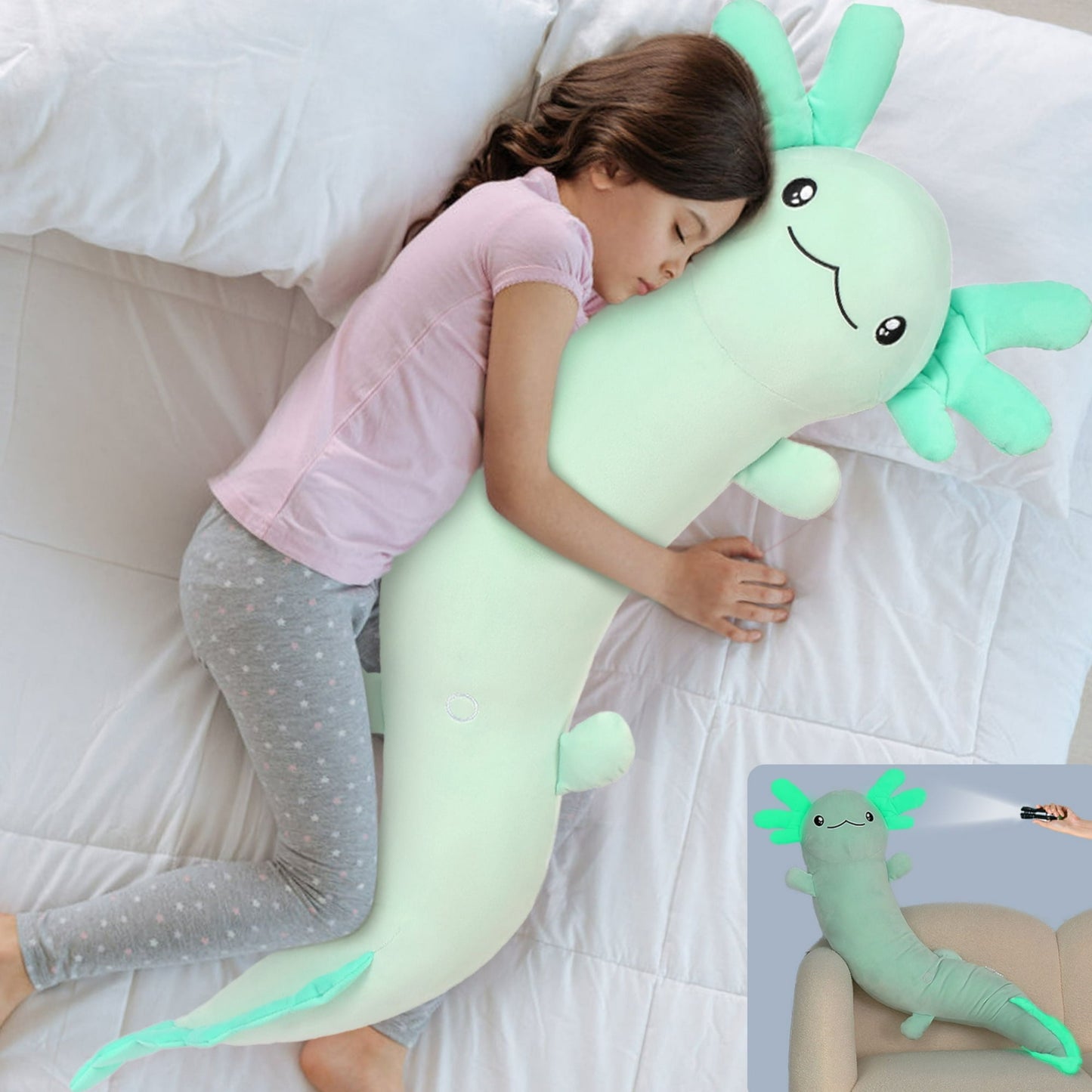 Tezituor 48" Axolotl Stuffed Animal Giant Stuffed Axolotl Glow in The Dark Plush Toy