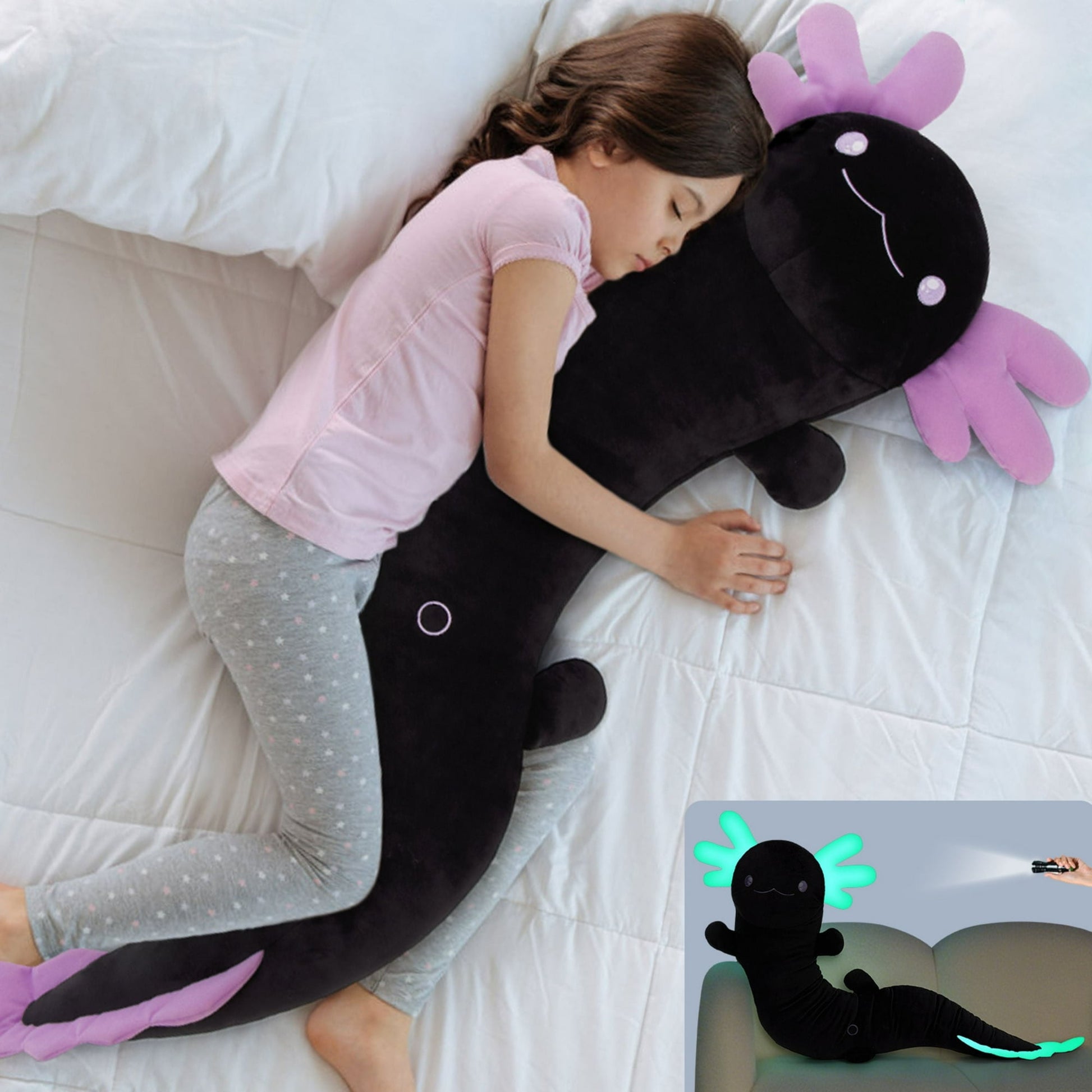 Tezituor 48" Axolotl Stuffed Animal Giant Stuffed Axolotl Glow in The Dark Plush Toy
