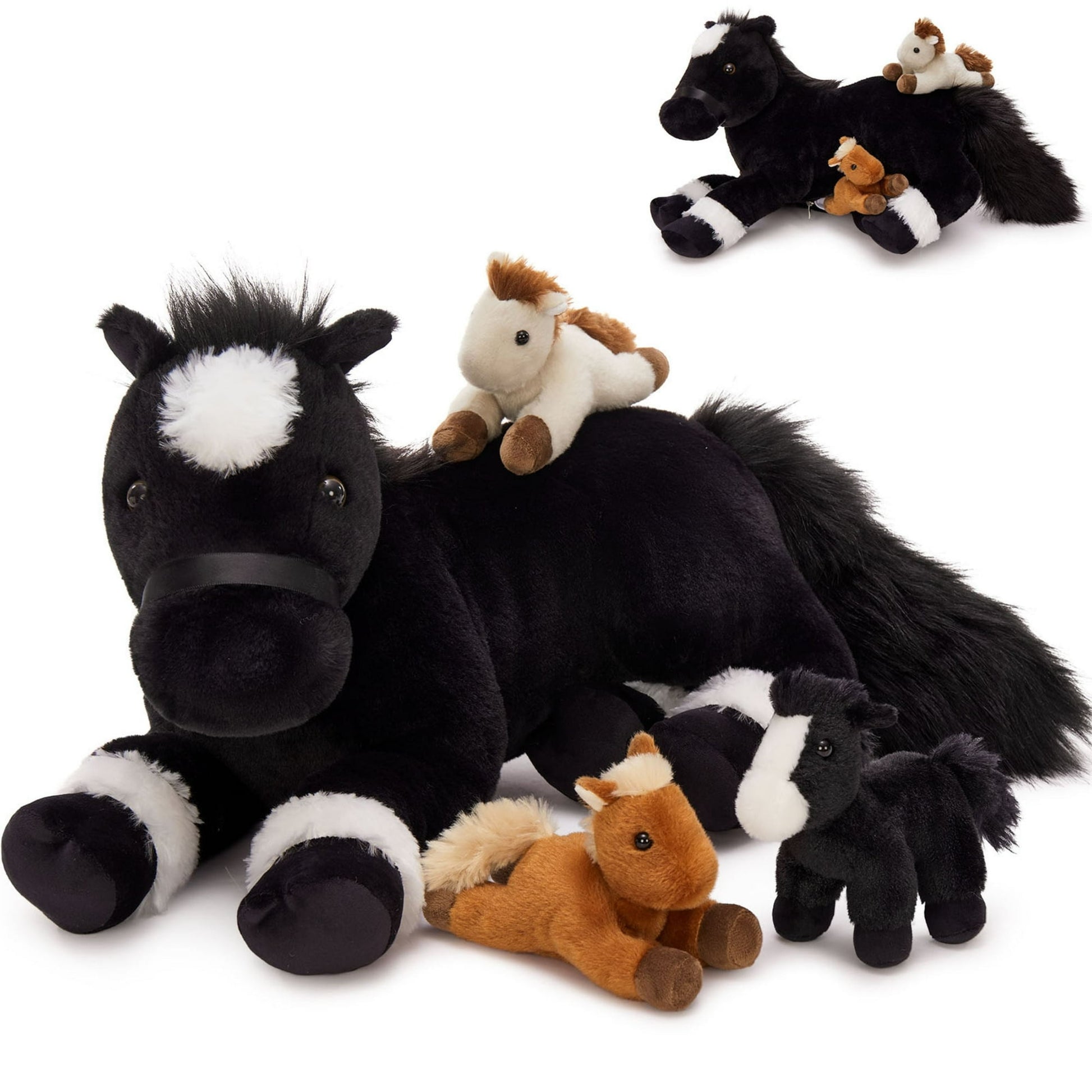 4Pcs Large Horse Stuffed Animal 17.7" Mommy Stuffed Horse's Belly Holds 3 Ponies Plush Toy