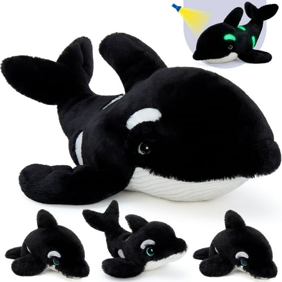 Tezituor 4Pcs Whale Stuffed Animal 24'' Mommy Orca Plush Glow in The Dark with 3 Babies Sea Animal Plush Toy