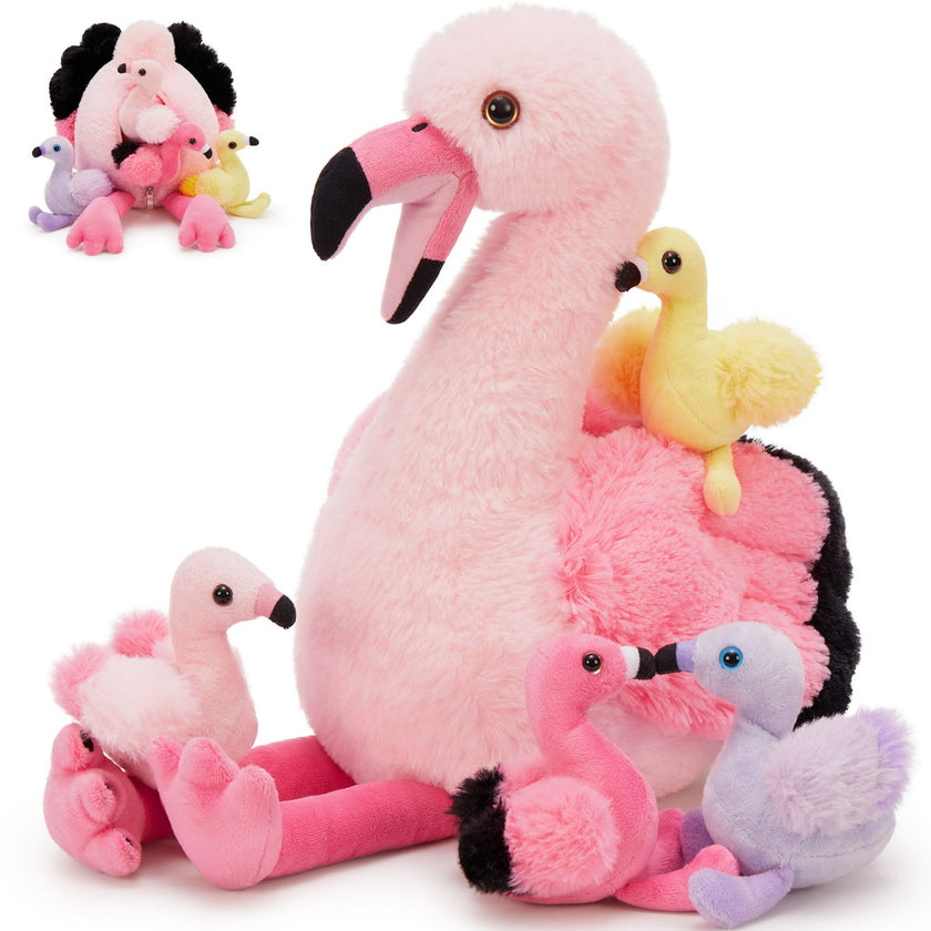 5Pcs Flamingo Stuffed Animal 17.7" Giant Flamingo Plush with 4 Baby Flamingos Plush Toy