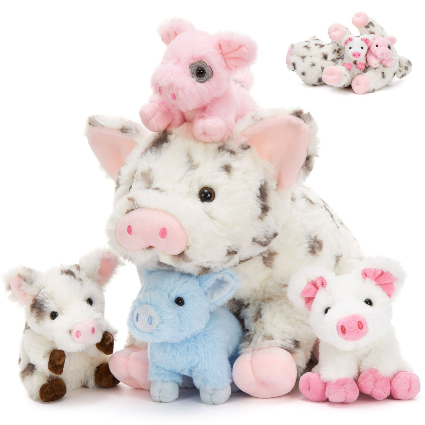 Tezituor 5Pcs Pig Stuffed Animal 15.7'' Giant Pig Plush with 4 Baby Pigs Plush Toy