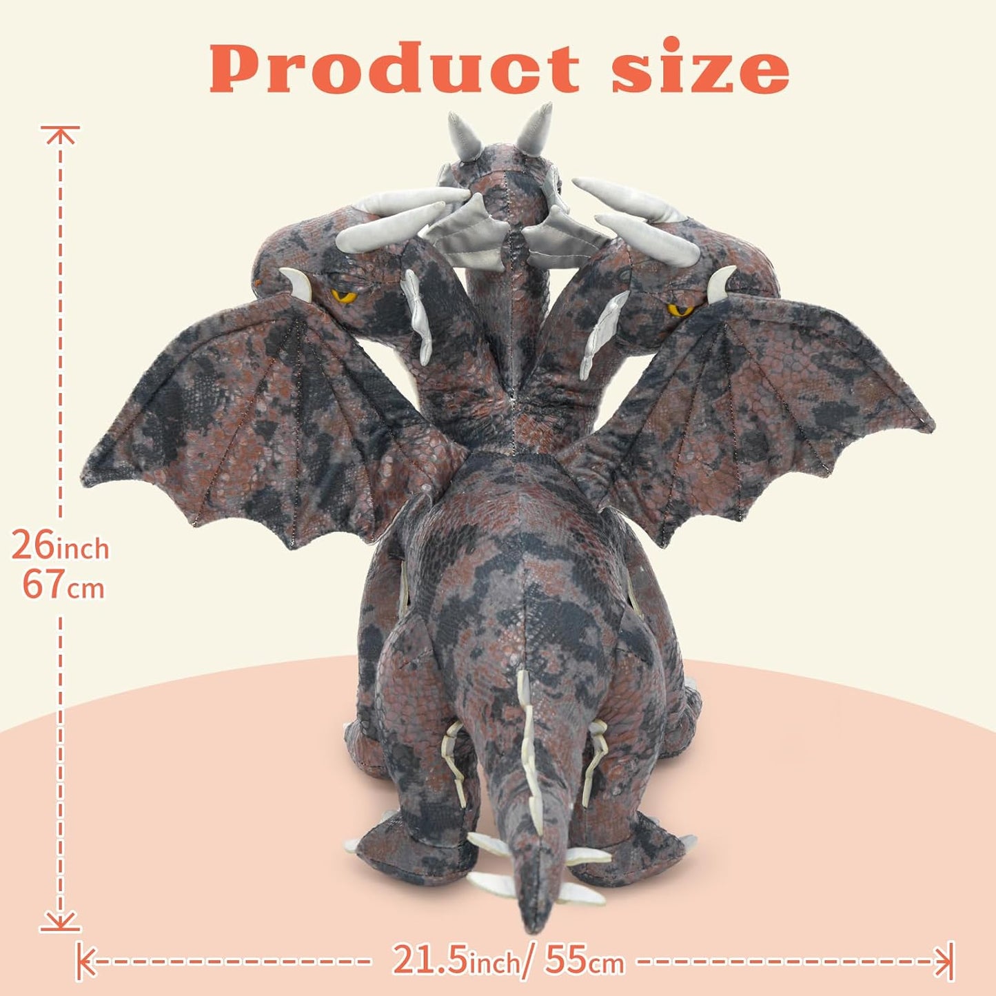 Triple-Headed Flying Dragon Plush Toys, Grey/Pink, 21.6 Inches