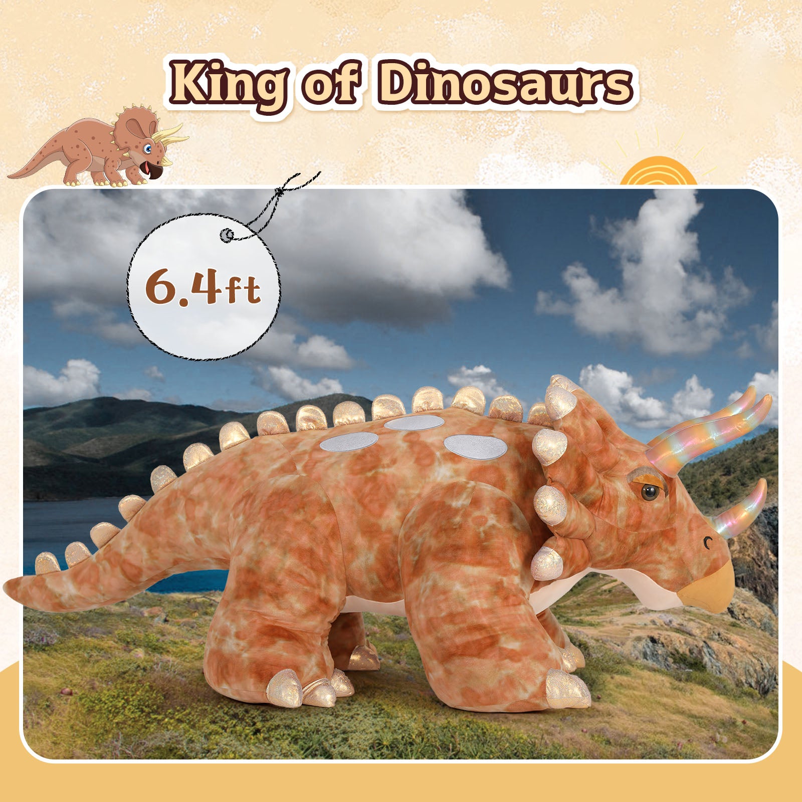 Huge Triceratops Plush Toy Dino Stuffed Animals, 6.4 FT