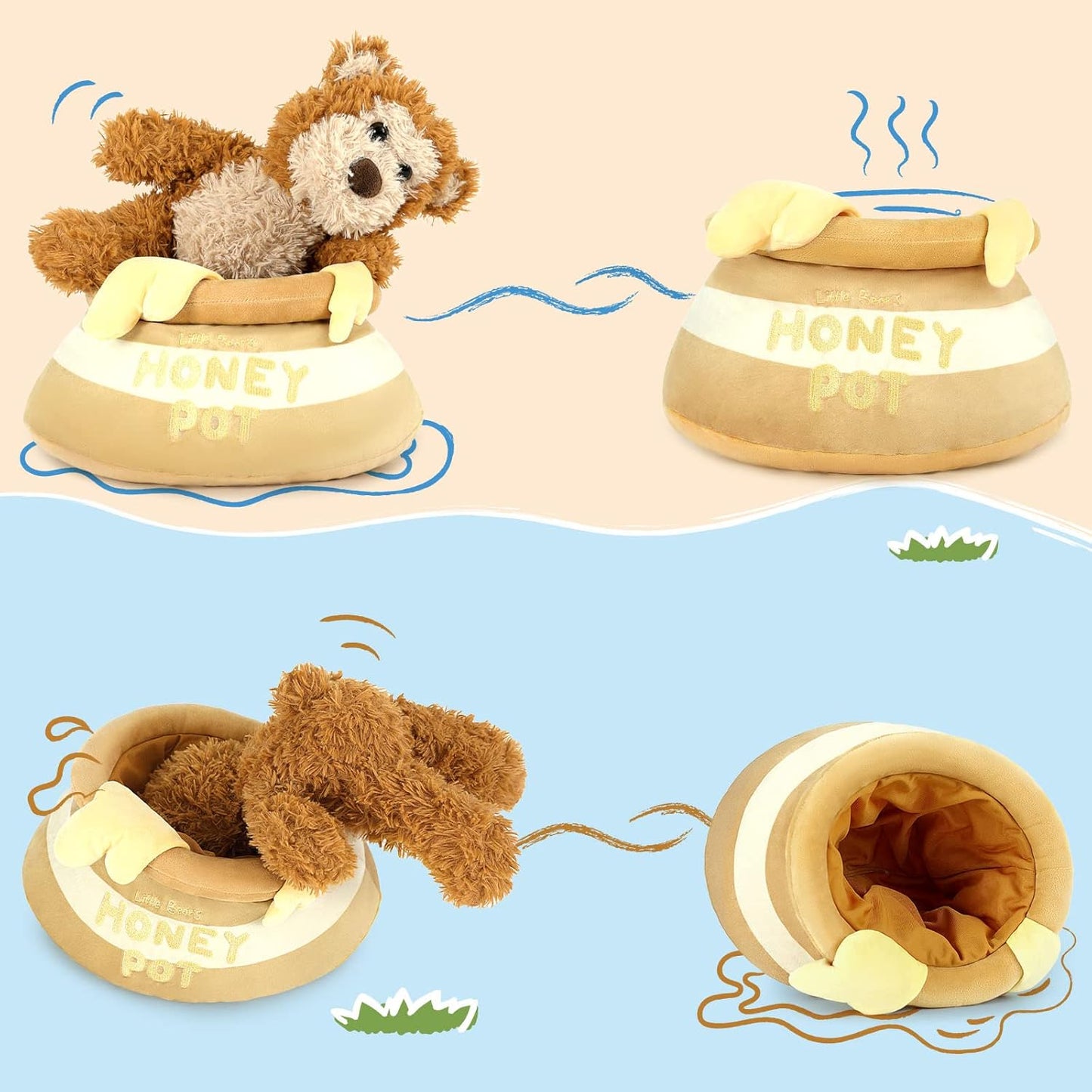 Stuffed Bear with Honey Pot Plush, 13.5 Inches - Teddy Bear Stuffed Animals - Honey Pot Plush Toy - Kids' Imagination Games