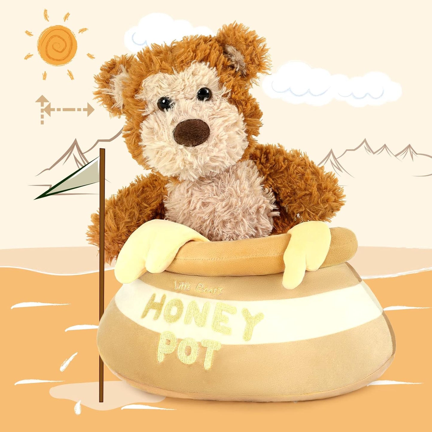 Stuffed Bear with Honey Pot Plush, 13.5 Inches - Teddy Bear Stuffed Animals - Honey Pot Plush Toy - Kids' Imagination Games