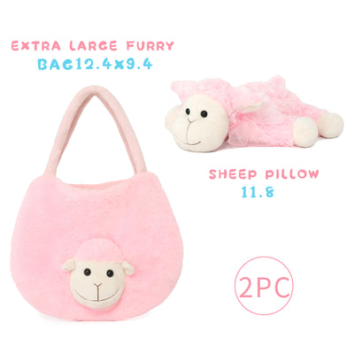 Alpaca Handbag with an Alpaca Plush Toy, Pink, 11.8 Inches