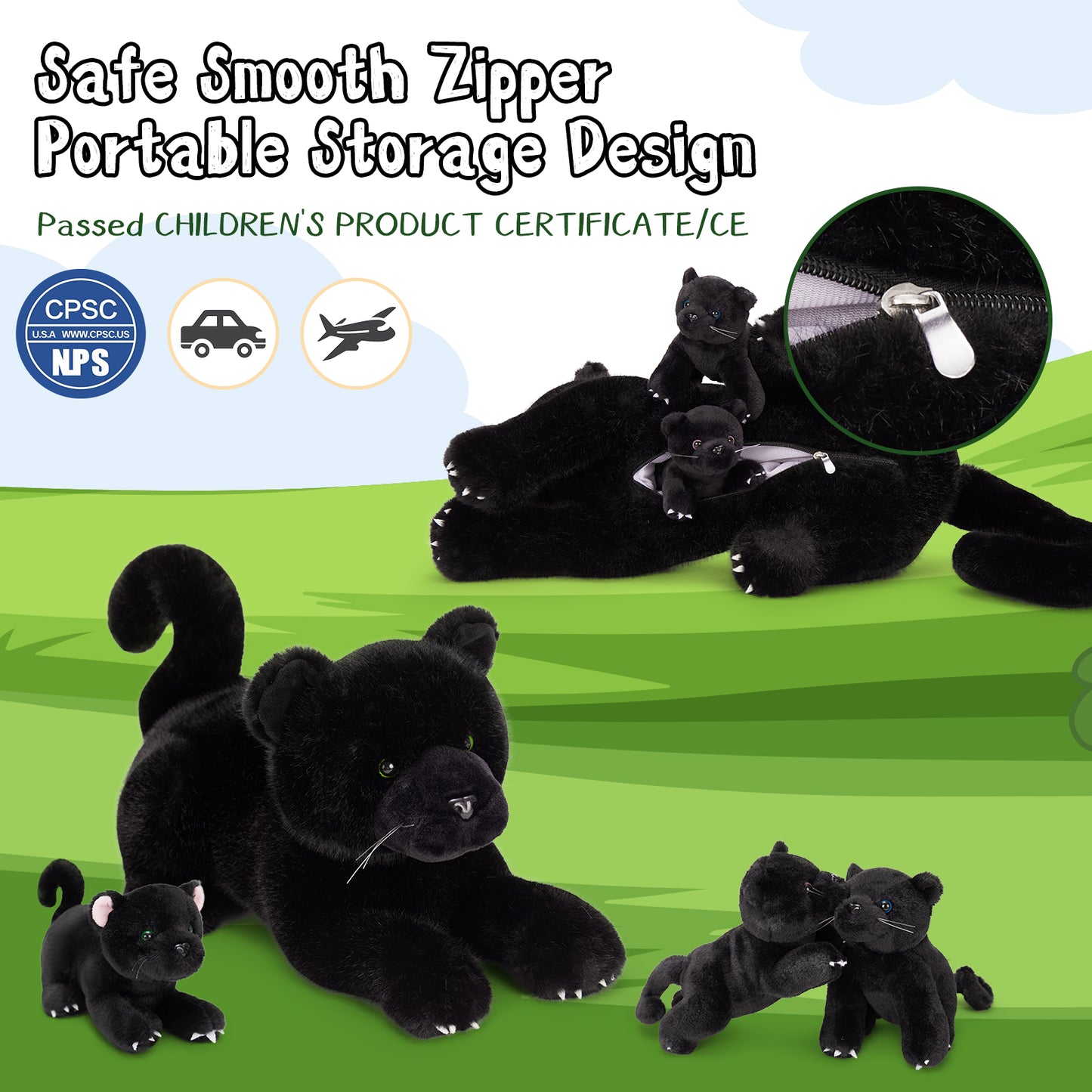 Black Panther Stuffed Animals, Black, 17.7 Inches