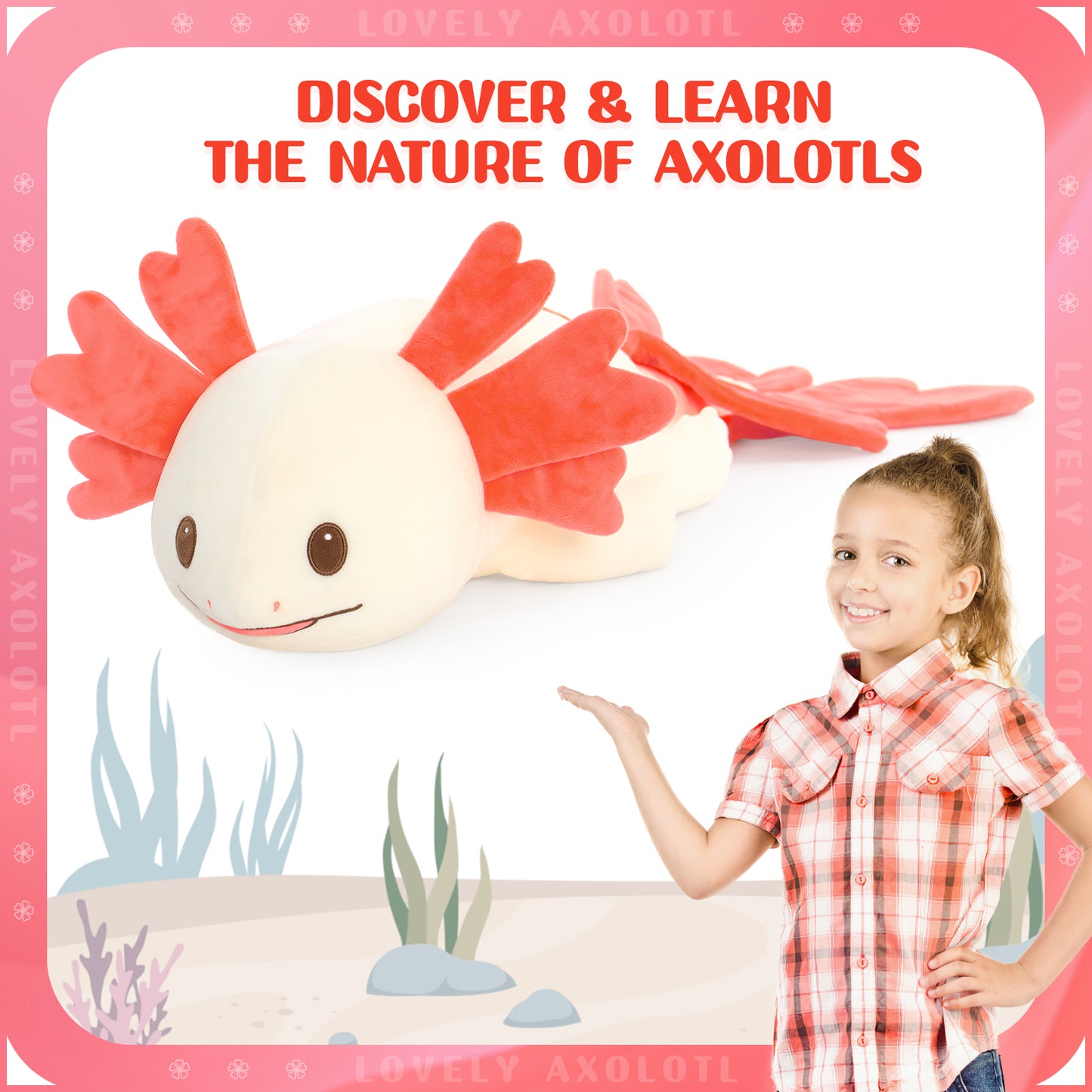 Axolotl Plush Toy Salamander Long Throw Pillow, 43 Inches - MorisMos Stuffed Animals