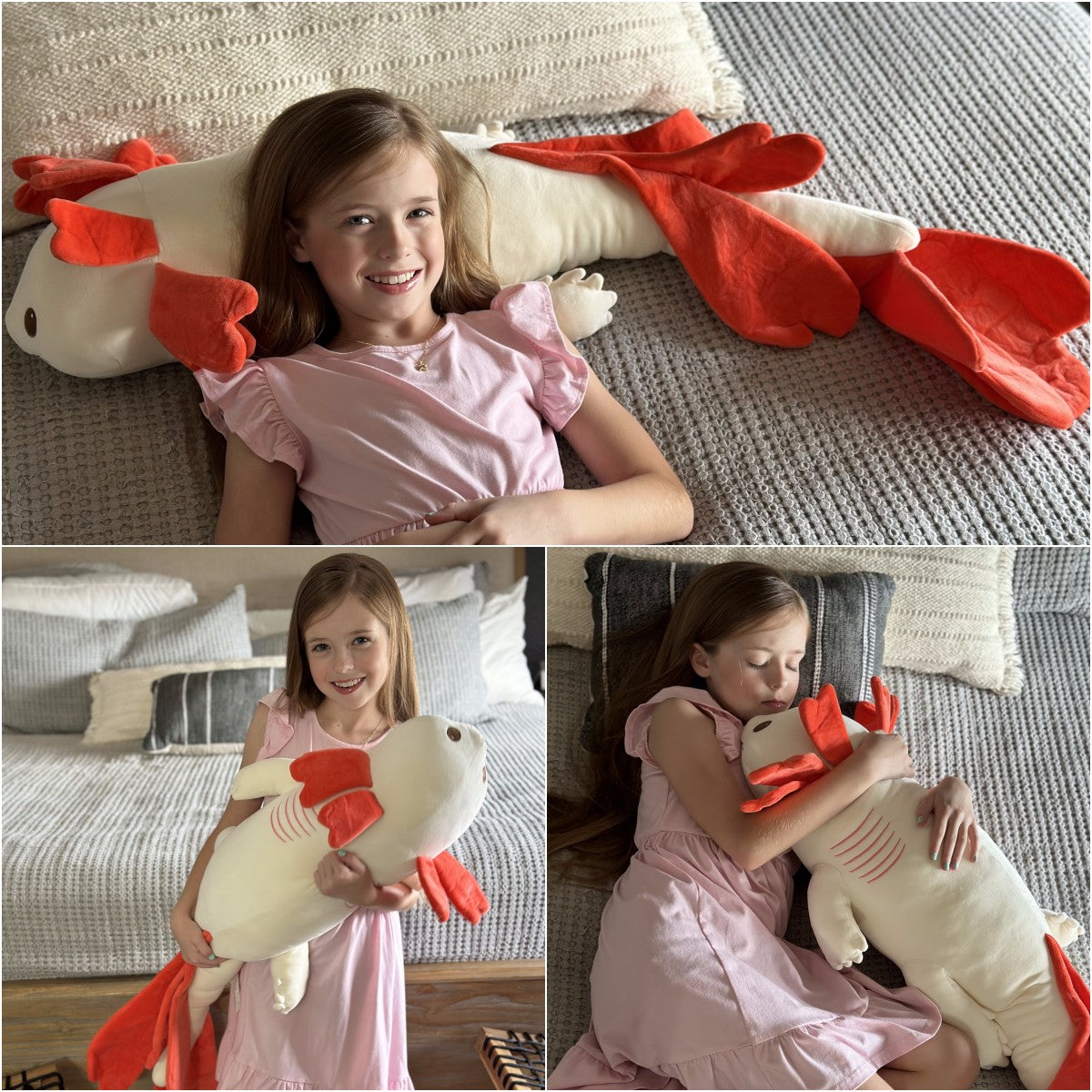 Axolotl Plush Toy Salamander Long Throw Pillow, 43 Inches