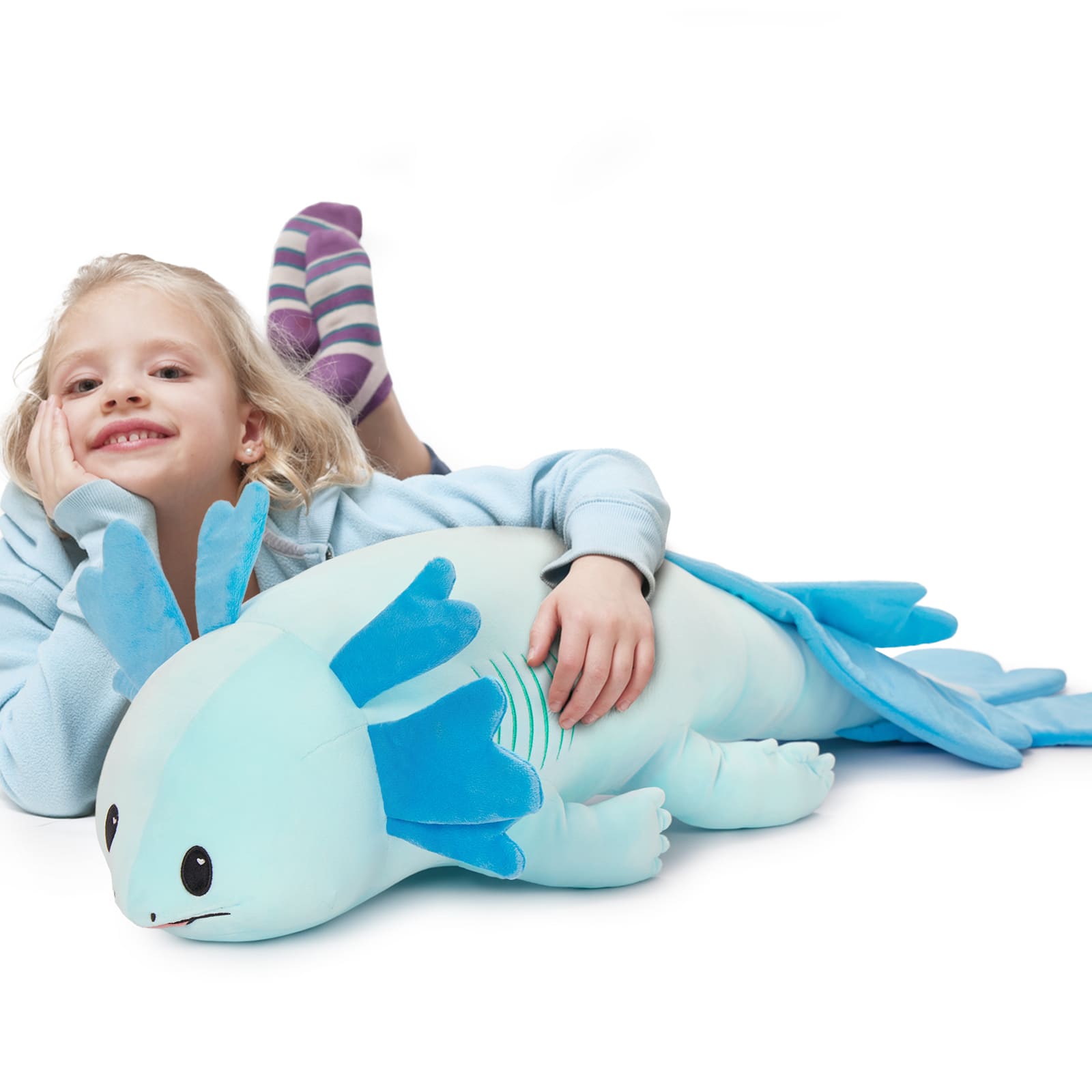 Axolotl Plush Toy Salamander Long Throw Pillow, Red/Blue, 43 Inches