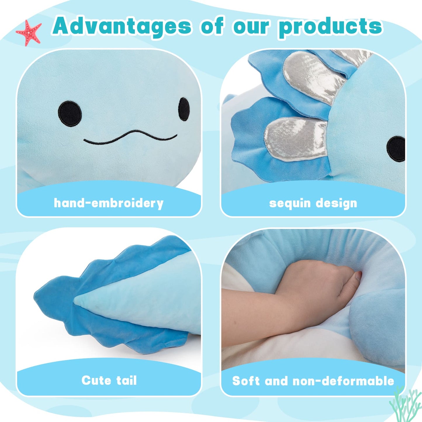 Giant Axolotl Plush Pillow Salamander Stuffed Animals, Pink/Blue, 39 Inches