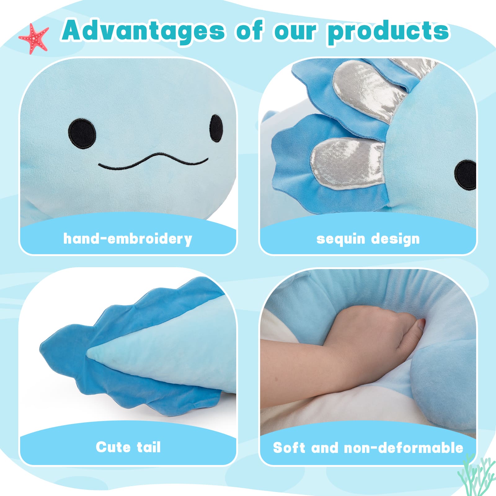 Giant Axolotl Plush Pillow Salamander Stuffed Animals, Pink/Blue, 39 Inches