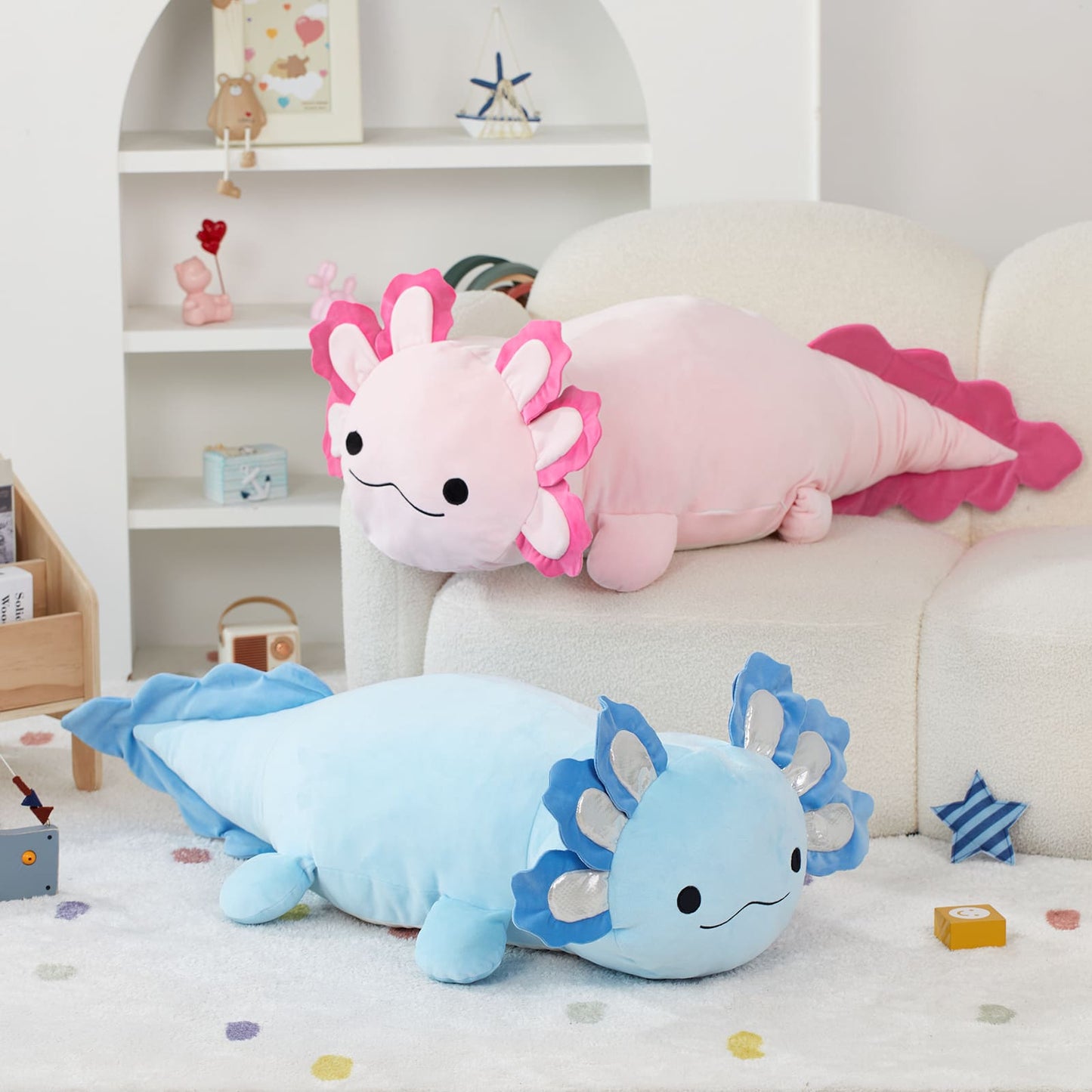 Giant Axolotl Plush Pillow Salamander Stuffed Animals, Pink/Blue, 39 Inches