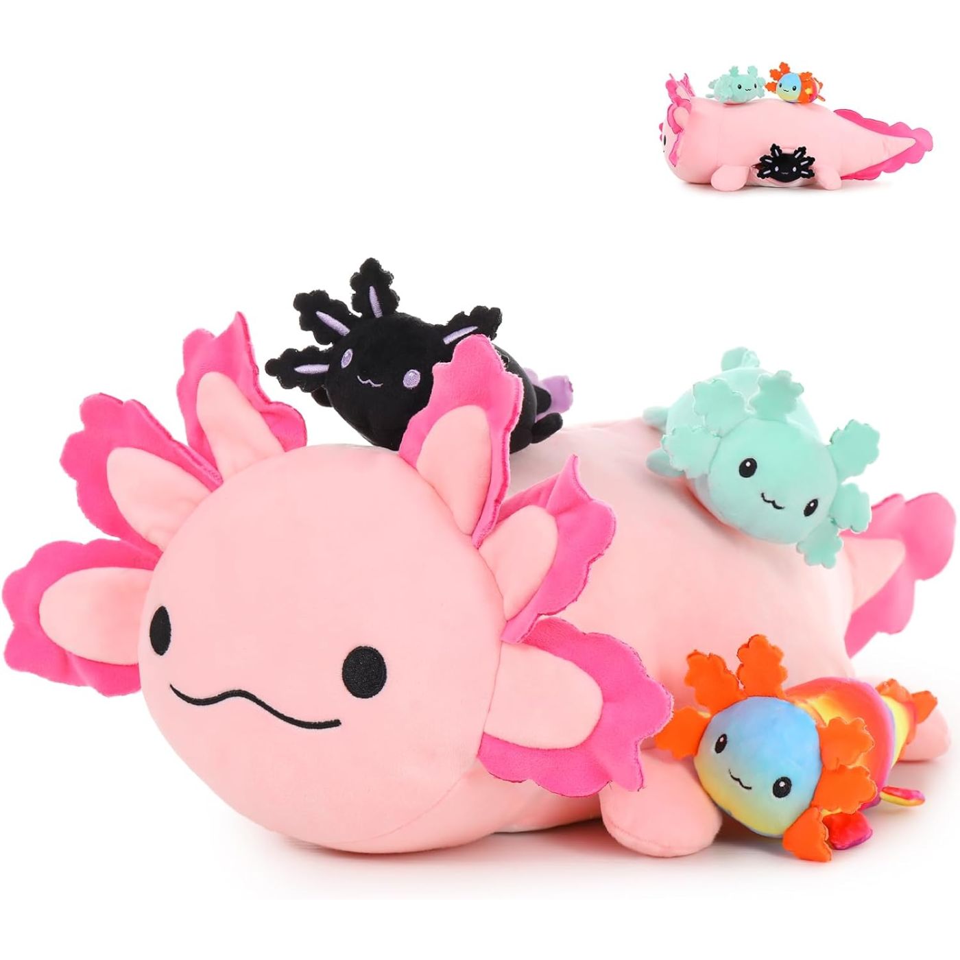 Axolotl Plushie with 3 Babies, 23.5 Inches