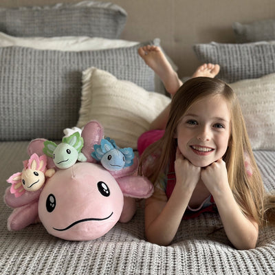 Axolotl Plushie with 3 Babies Stuffed Toys, 31.5 Inches - MorisMos Plush Toys