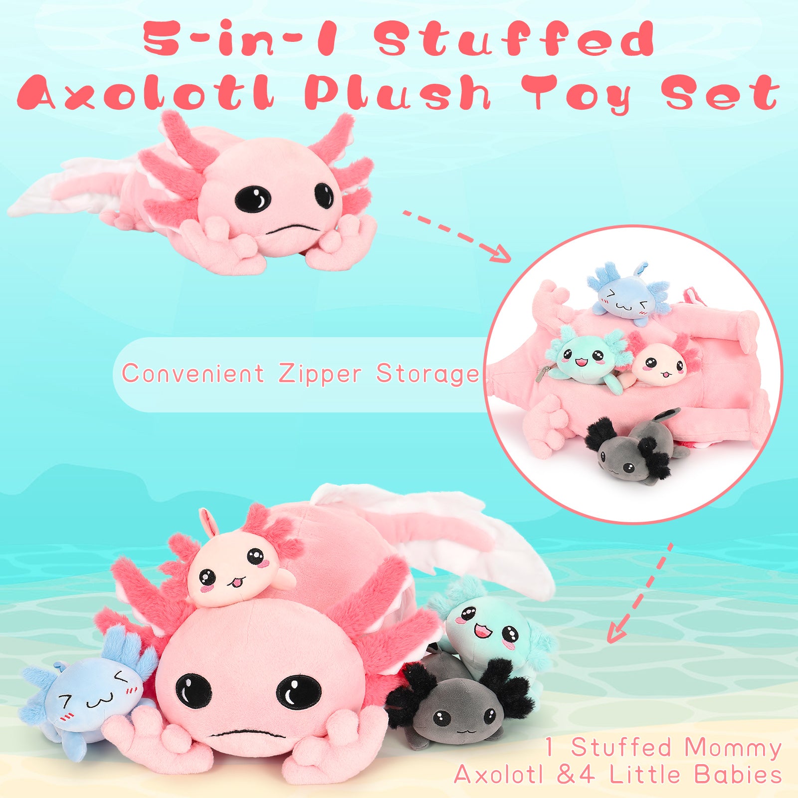 Axolotl Stuffed Animals Salamander Plush Toys, Pink, 31 Inches