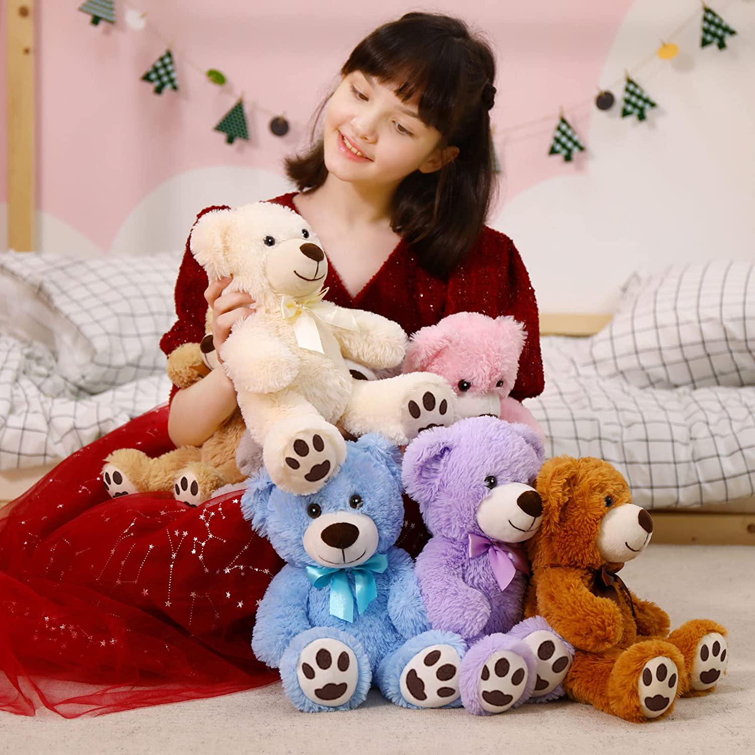 7-Piece Teddy Bear Stuffed Toys, Seven Colors, 13.8 Inches