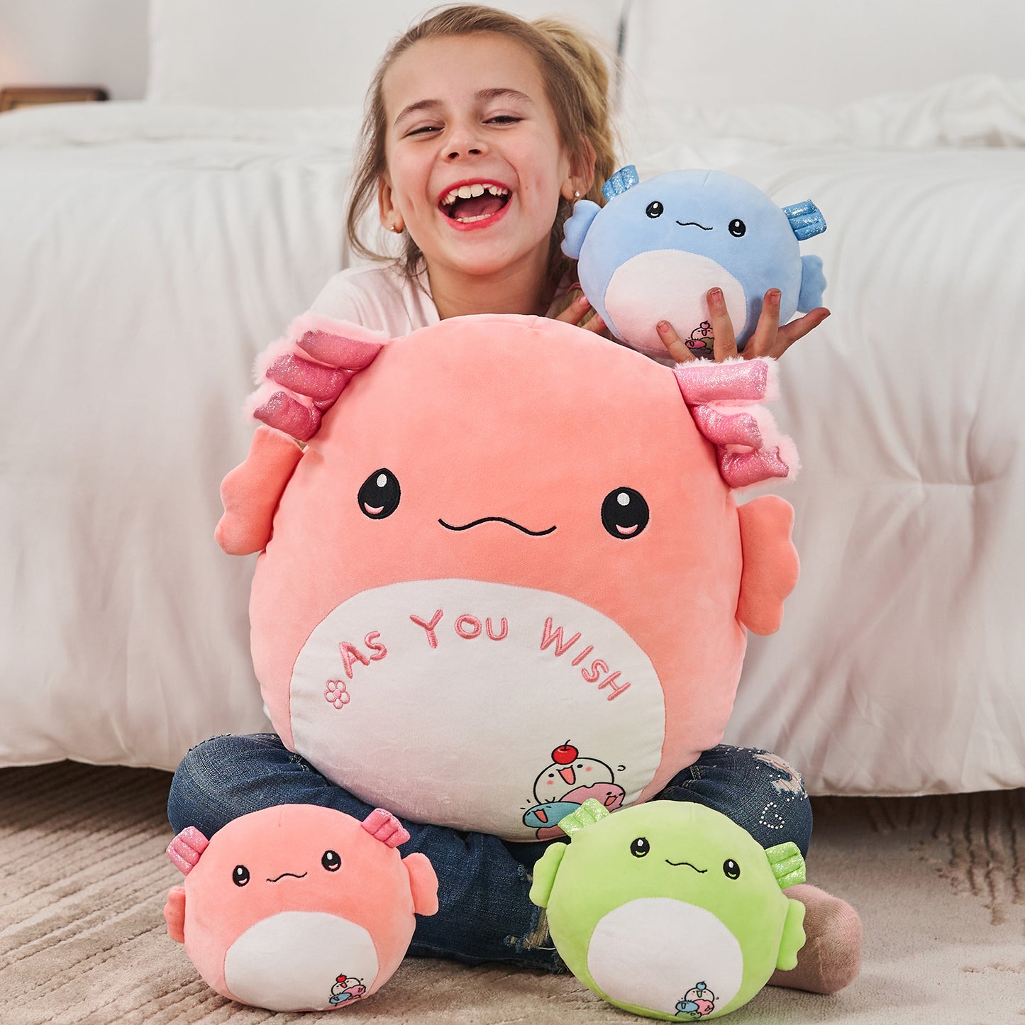 MorisMos Stuffed Animals - Baby Stuffed Animals with Their Mom - Cute Cartoon Axolotl Plush Pillow for Kids - Pink 18 Inches Decorative Throw Pillow - Axolotl Stuffed Animals Plush Toys - Free Shipping