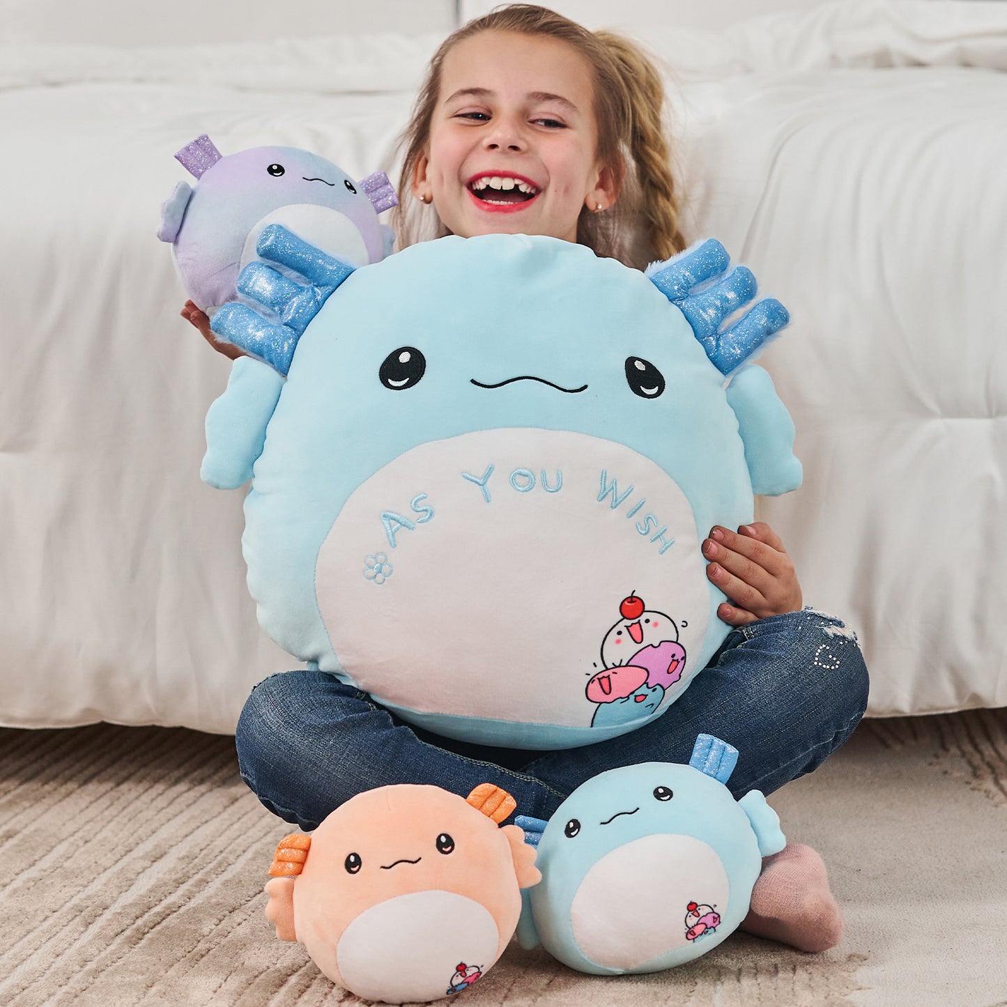 MorisMos Stuffed Animals - Baby Stuffed Animals with Their Mom - Cute Cartoon Axolotl Plush Pillow for Kids - Blue 18 Inches Decorative Throw Pillow - Axolotl Stuffed Animals Plush Toys - Squishy Axolotl Throw Pillows - Free Shipping
