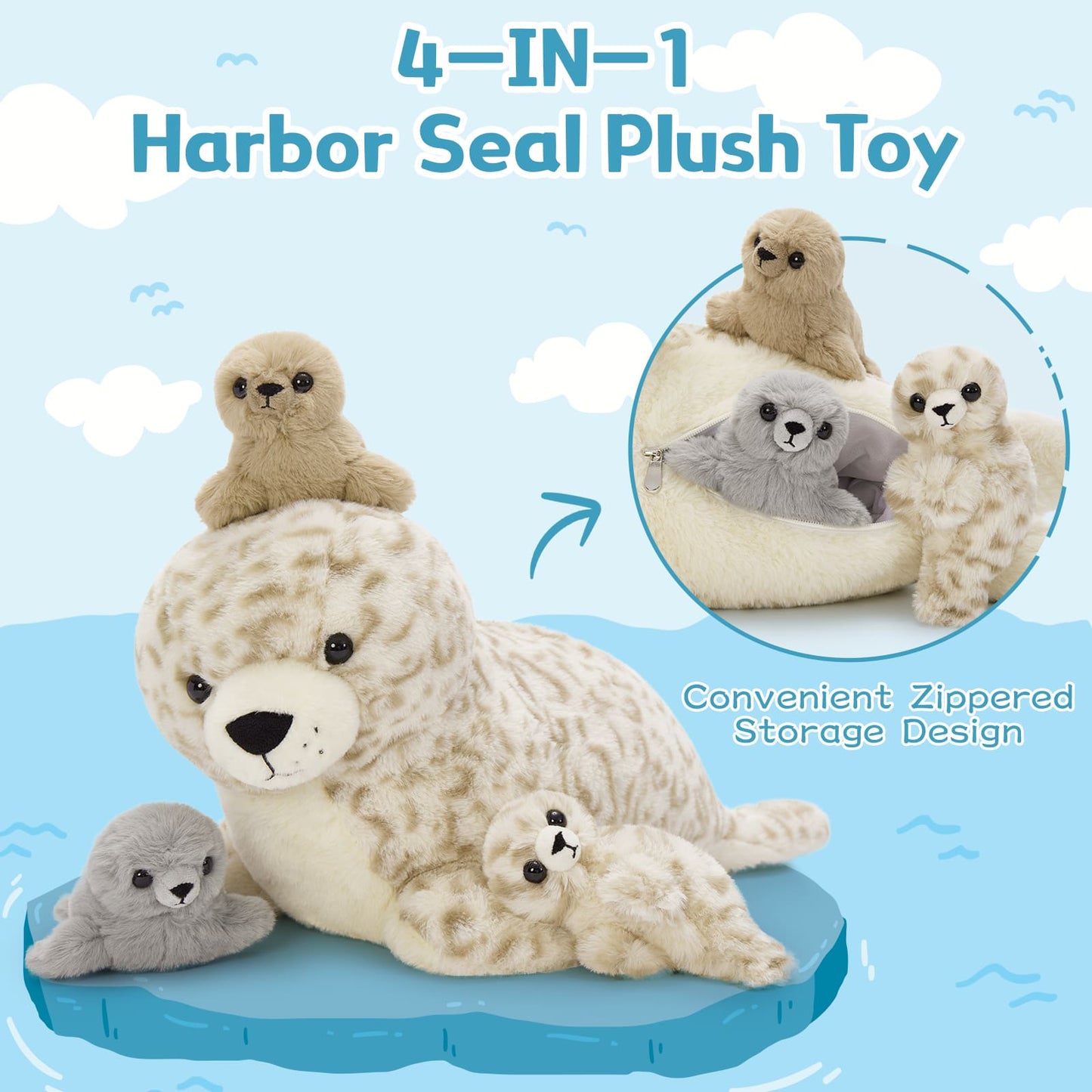 Seal Stuffed Animals Seal Baby Plush Toys, 20 Inches - MorisMos Plush Toys - Baby Stuffed Animals with Their Moms