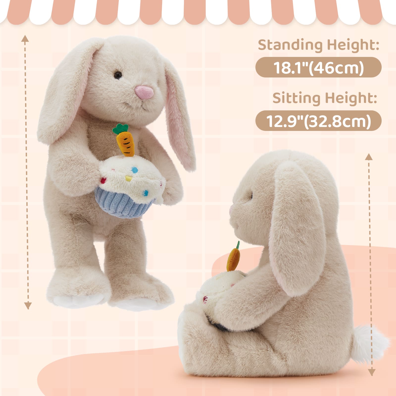 Birthday Bunny Plush Toys, Dark Beige, 18 Inches