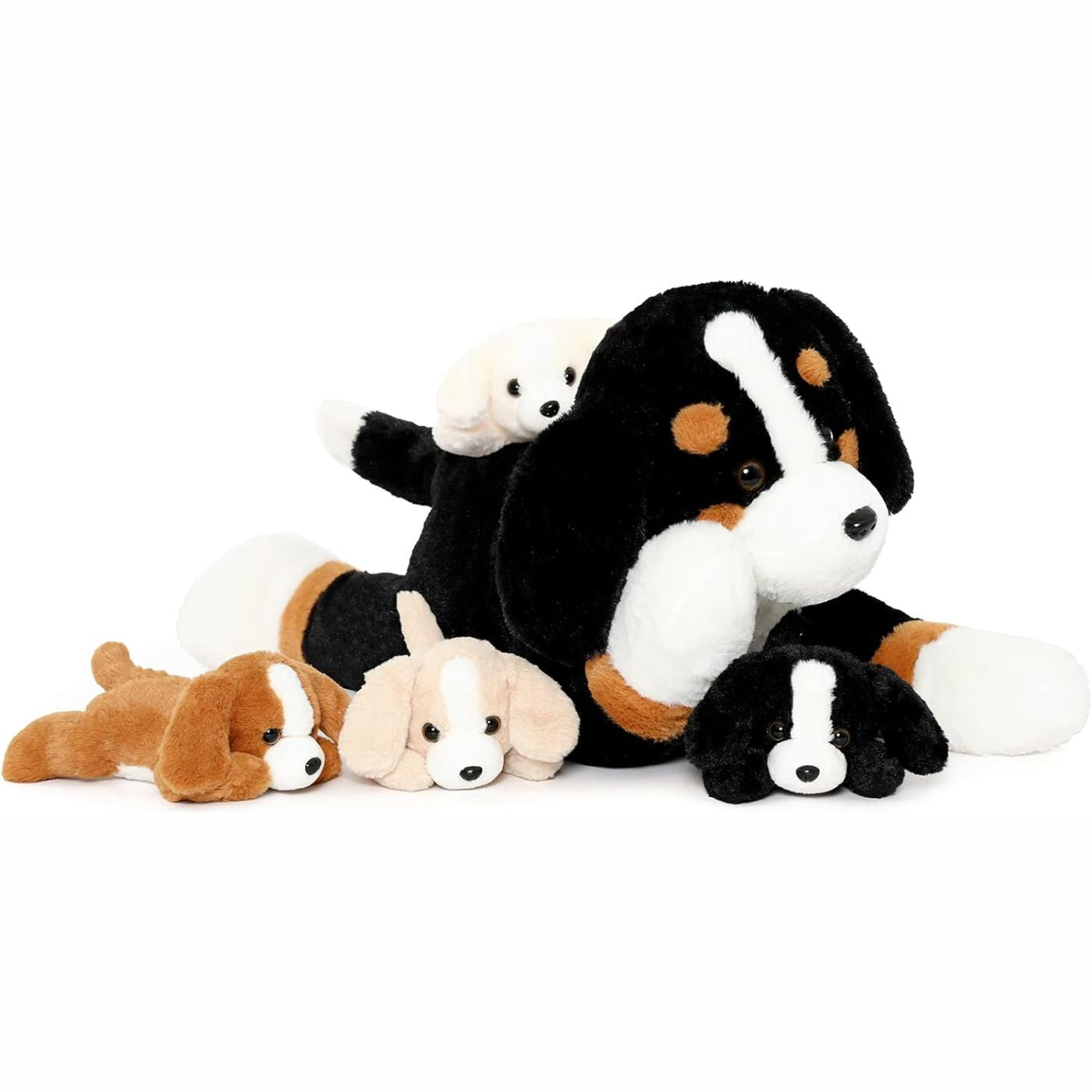 Bernese Mountain Dog Plush Toy Set, 24 Inches - Stuffed Animal Babies with Their Mom - Cute Puppy Plush Toys for Children - Stuffed Animal with Babies in Belly