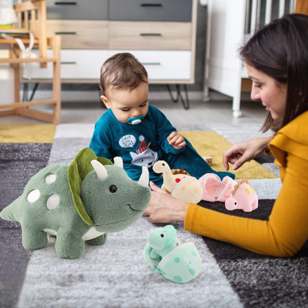 Triceratops Plush Toys - 7 Pcs Dinosaur Stuffed Animals - Cute Dino Plush Dolls - Stuffed Animal Dinosaur Babies with Their Mom - Triceratops Soft Toys - Gifts for Kids Teens Adults