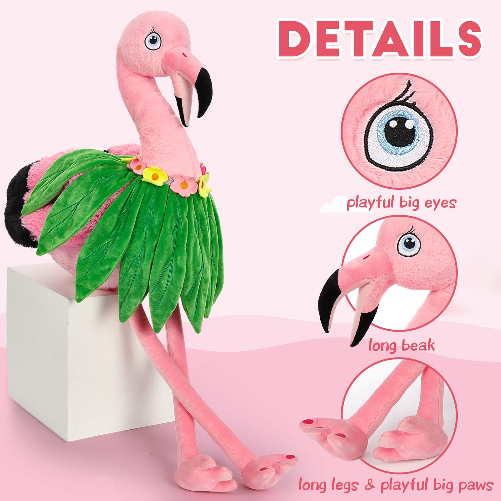 Flamingo Stuffed Animals with Grass Skirt, Pink, 43 Inches